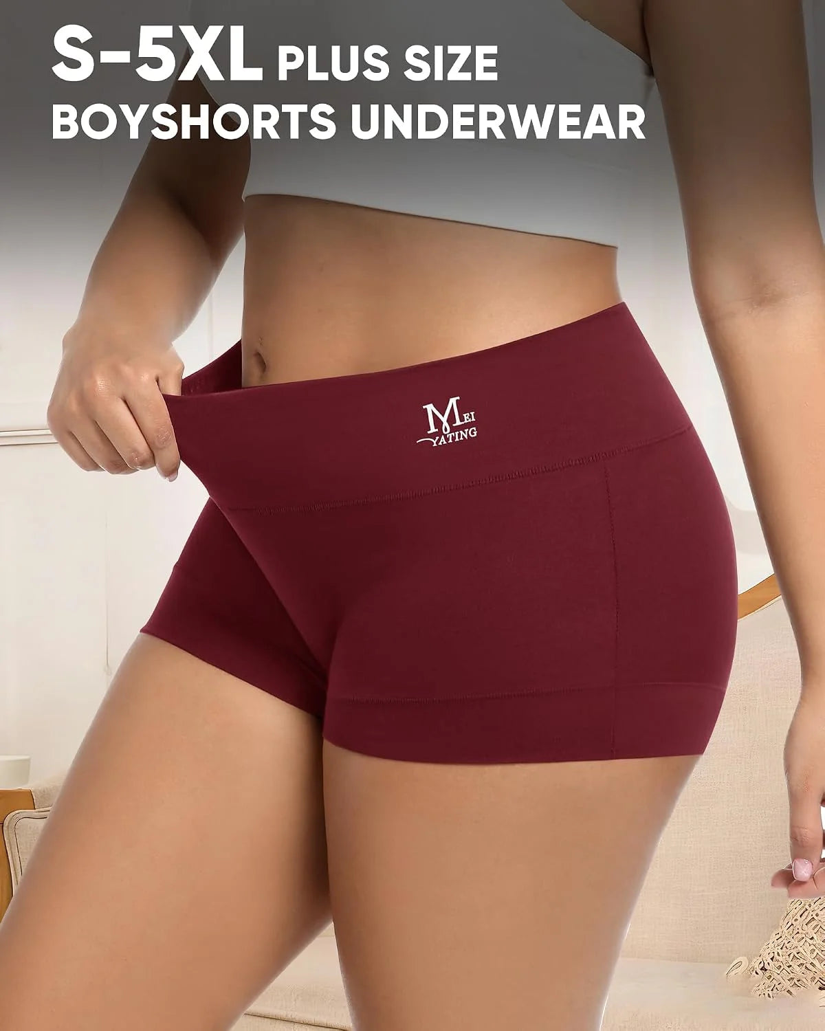 MEIYATING Boy Shorts Underwear for Women High Waisted Cotton Panties 4 Pack