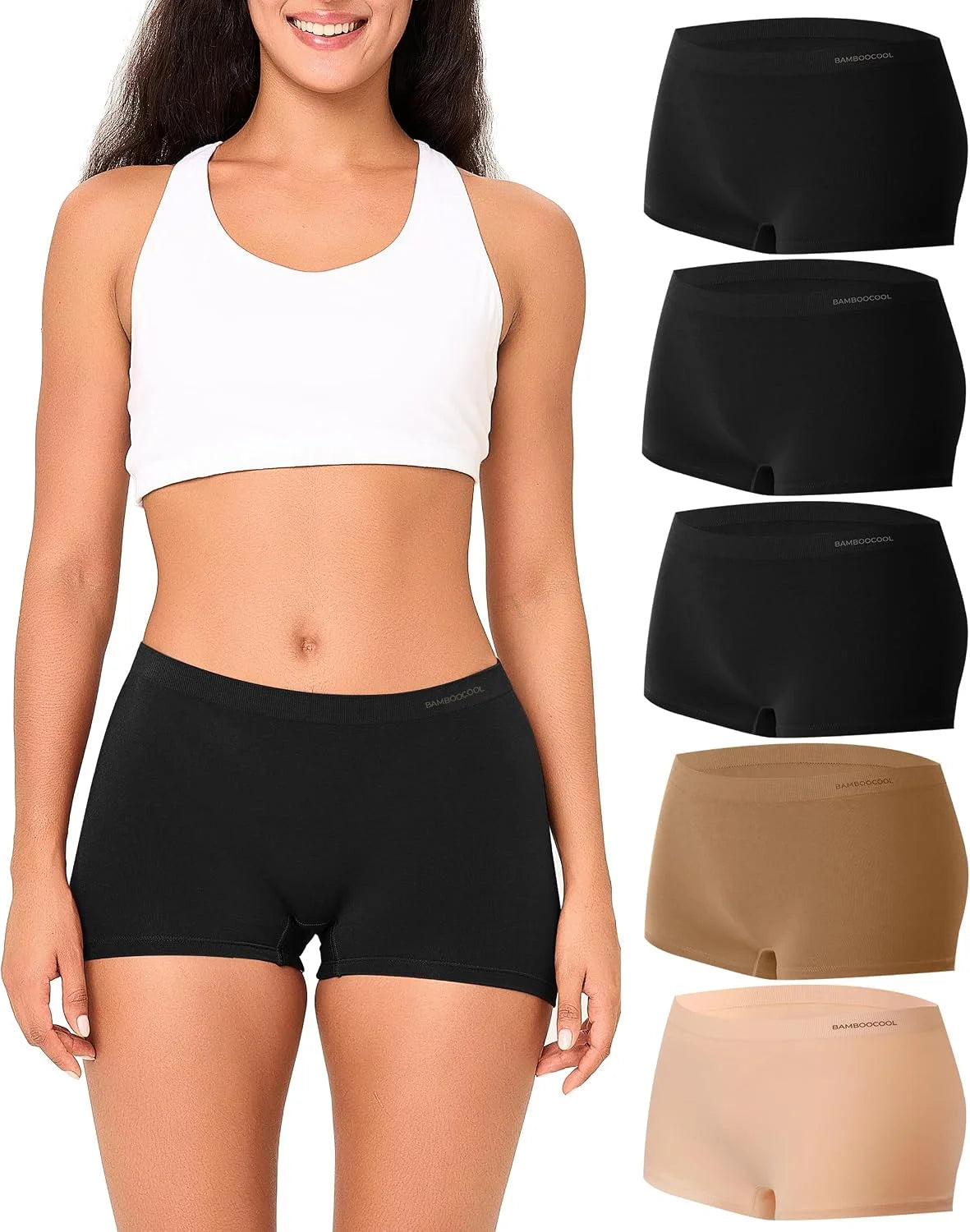 BAMBOO COOL Womens Boyshorts Underwear Mid Rise Boxer Briefs Panties