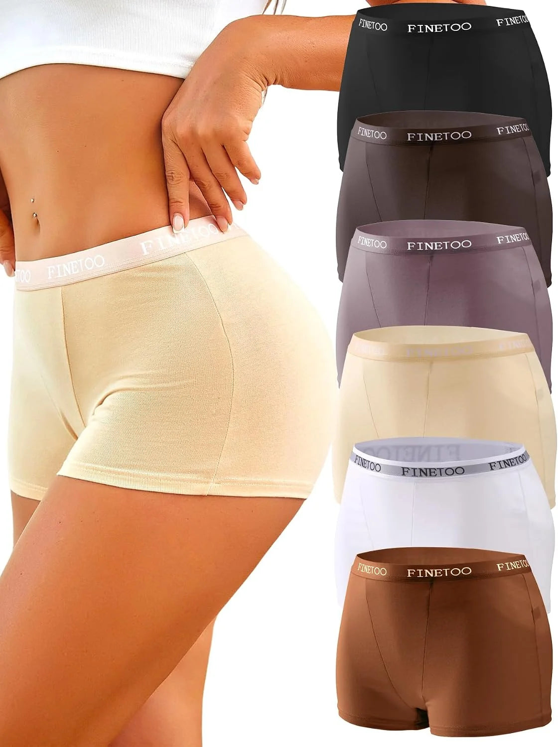 FINETOO Womens Cotton Boy Shorts Underwear Full Coverage Soft Boxer Briefs High Waisted Panties for Lady Girls 6 Pack