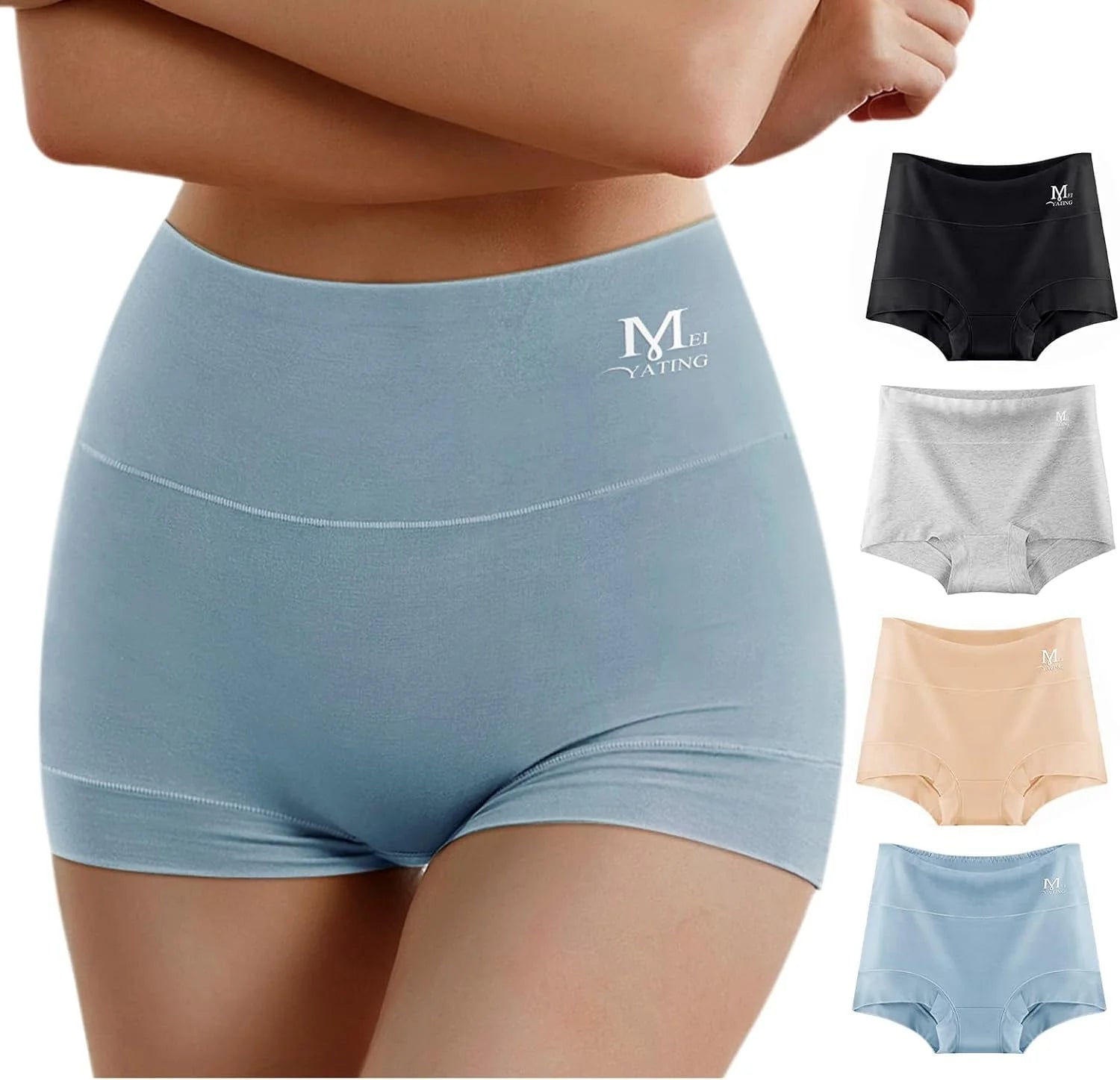 MEIYATING Boy Shorts Underwear for Women High Waisted Cotton Panties 4 Pack
