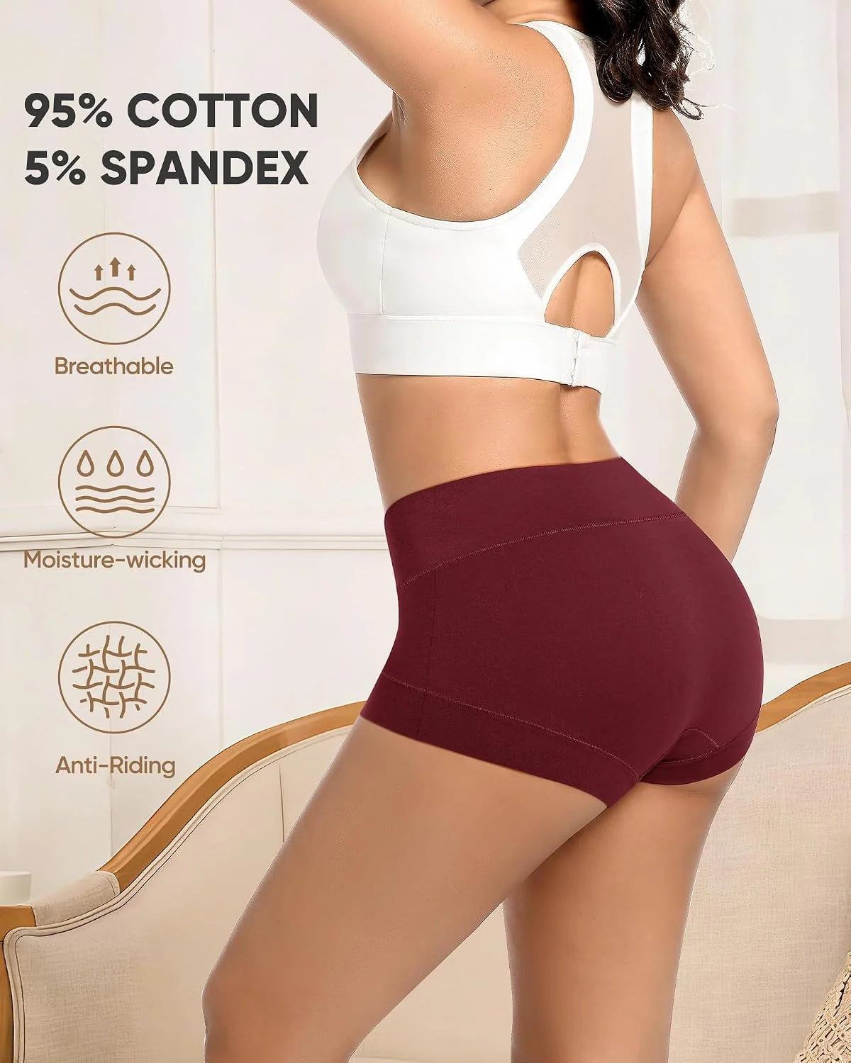 MEIYATING Boy Shorts Underwear for Women High Waisted Cotton Panties 4 Pack