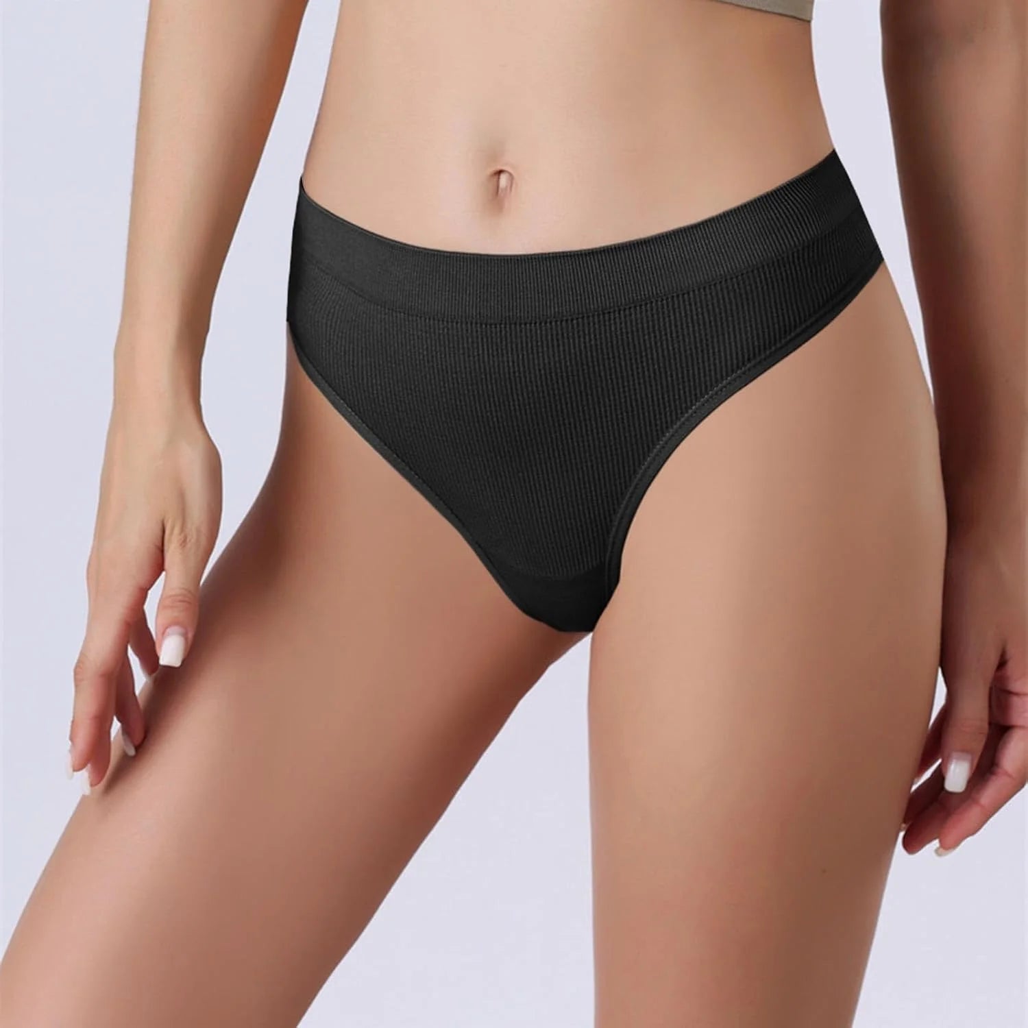 Womens Ribbed Seamless Thong High Waisted Brief Underwear