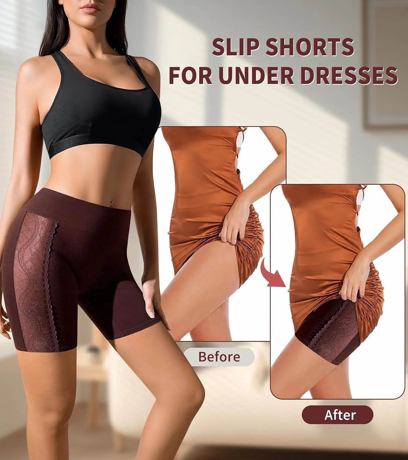 Slip Shorts for Under Dresses Cotton Boy Shorts Underwear for Women Smooth Anti-Chafing Lace Under Dress Shorts 3 Pack