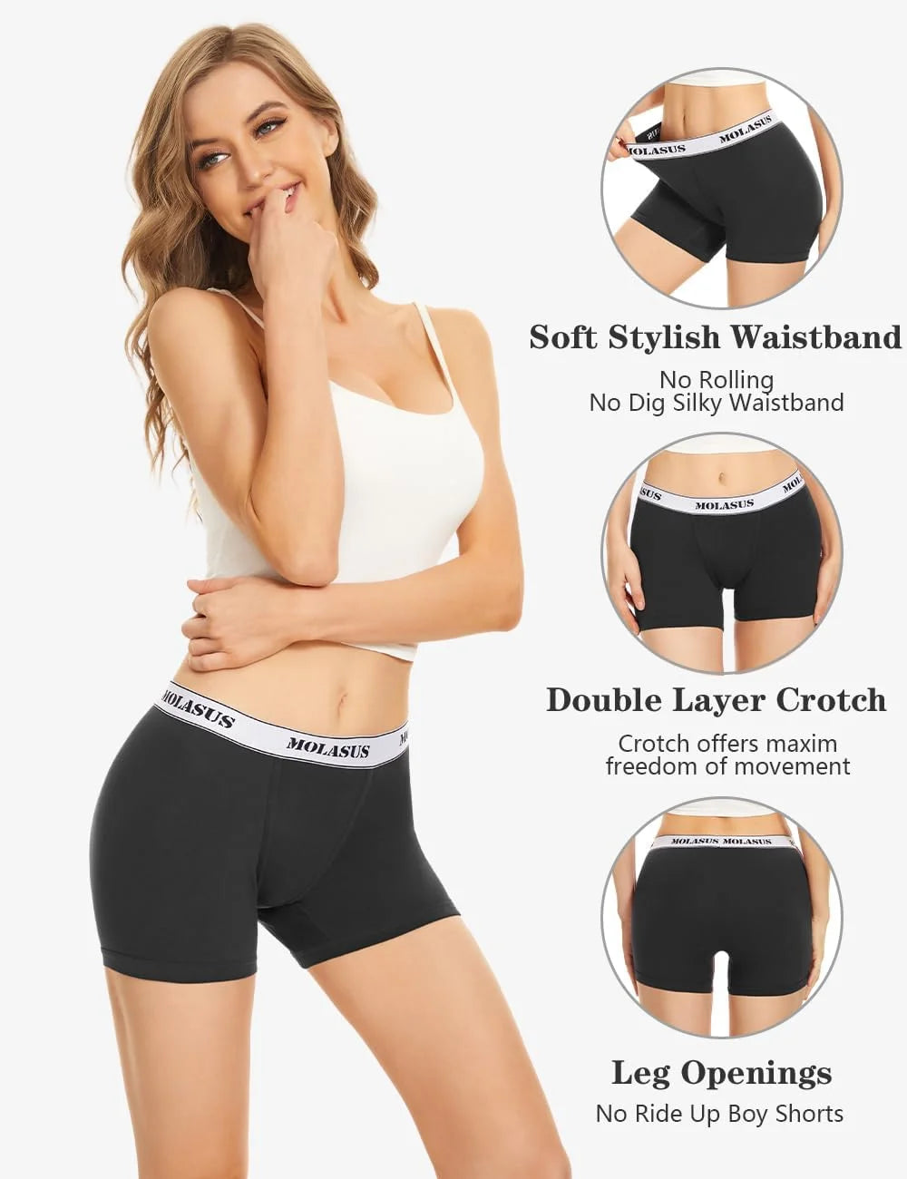 Molasus Womens Cotton Boxer Briefs Boy Shorts Underwear 4Pack