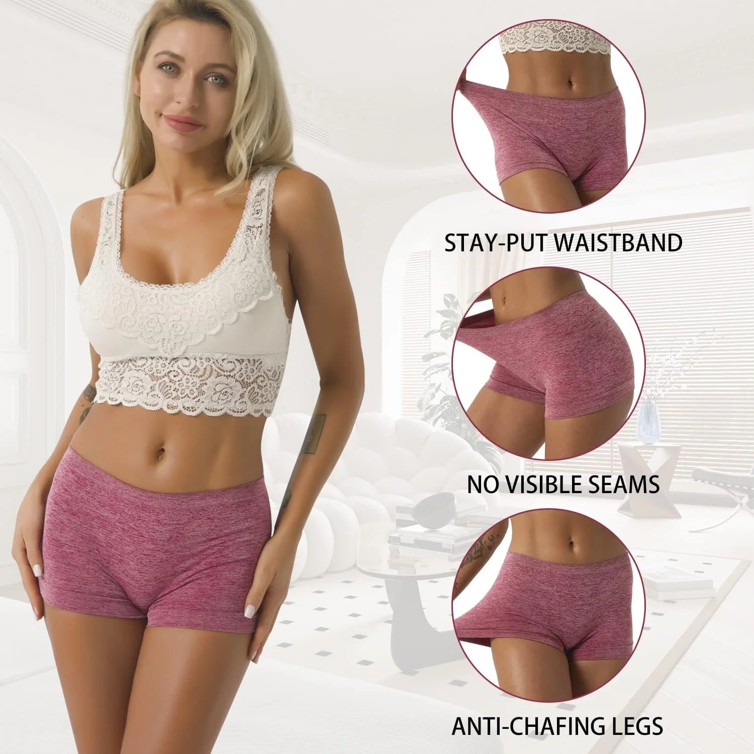 R RUXIA Women's Boyshorts Underwear Seamless Boy Shorts Panties Soft Stretch Boxer Briefs 5 Packs(Regular & Plus Size)