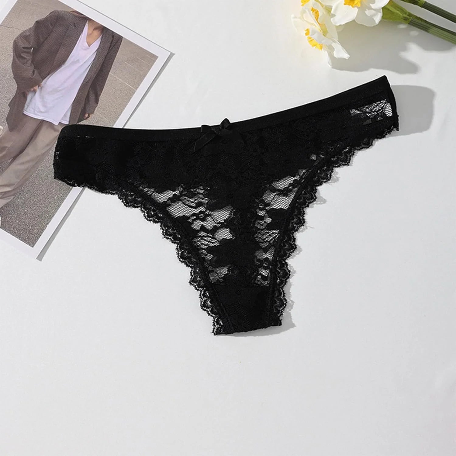 Sexy Lace Bow Low Waist Panties for Women Underwear Brief