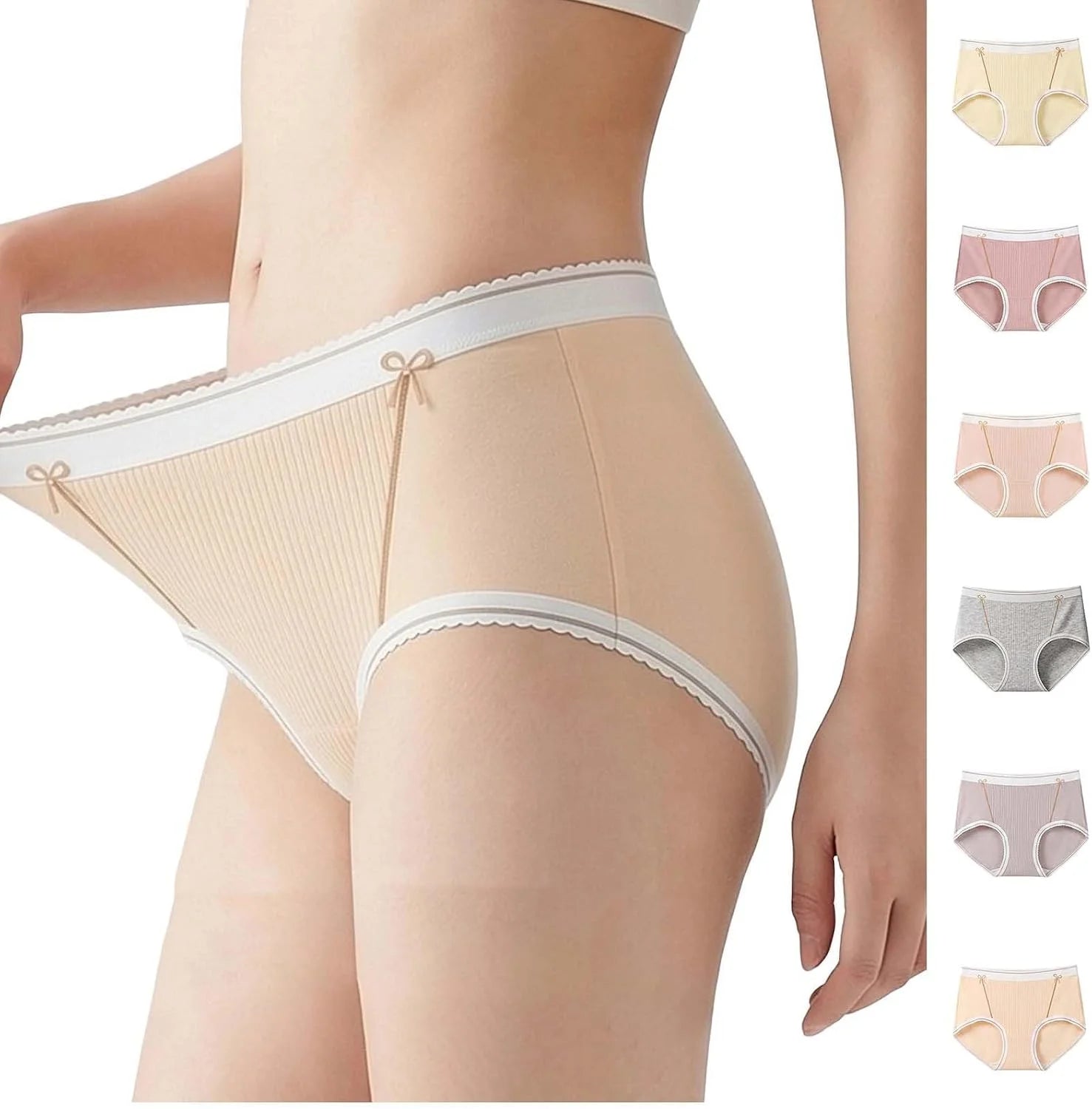 Lace Trim Cotton Mid Waist Briefs for Women Comfort Underwear