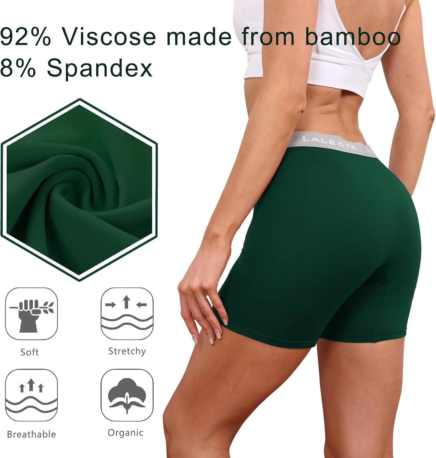 LALESTE Viscose Bamboo Boxer Briefs for Women Cotton Boy Shorts Underwear Soft Stretch Boyshorts Panties 5 Pack