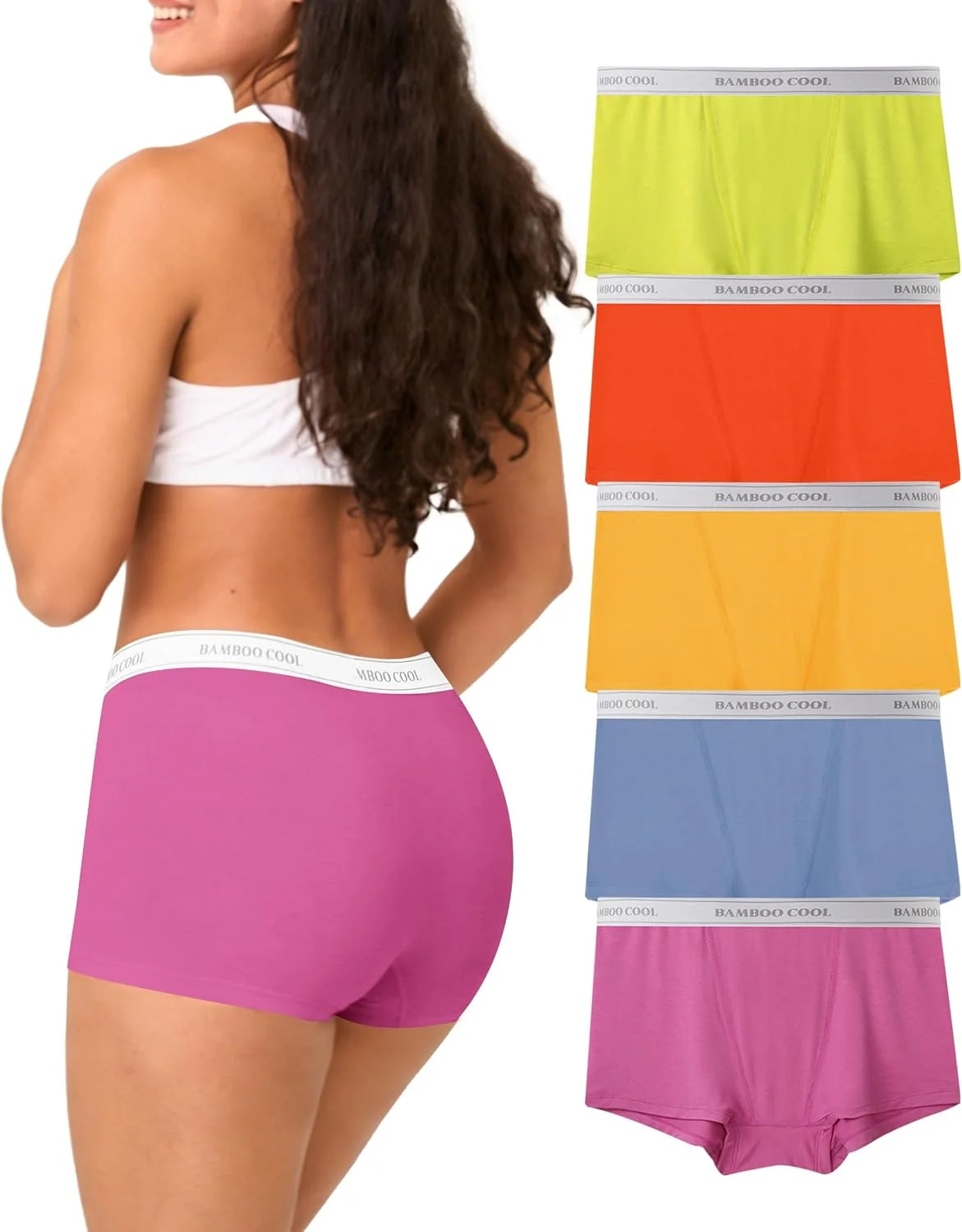 BAMBOO COOL Womens Boy Shorts Underwear High Waisted Boxer Briefs 5 Pack