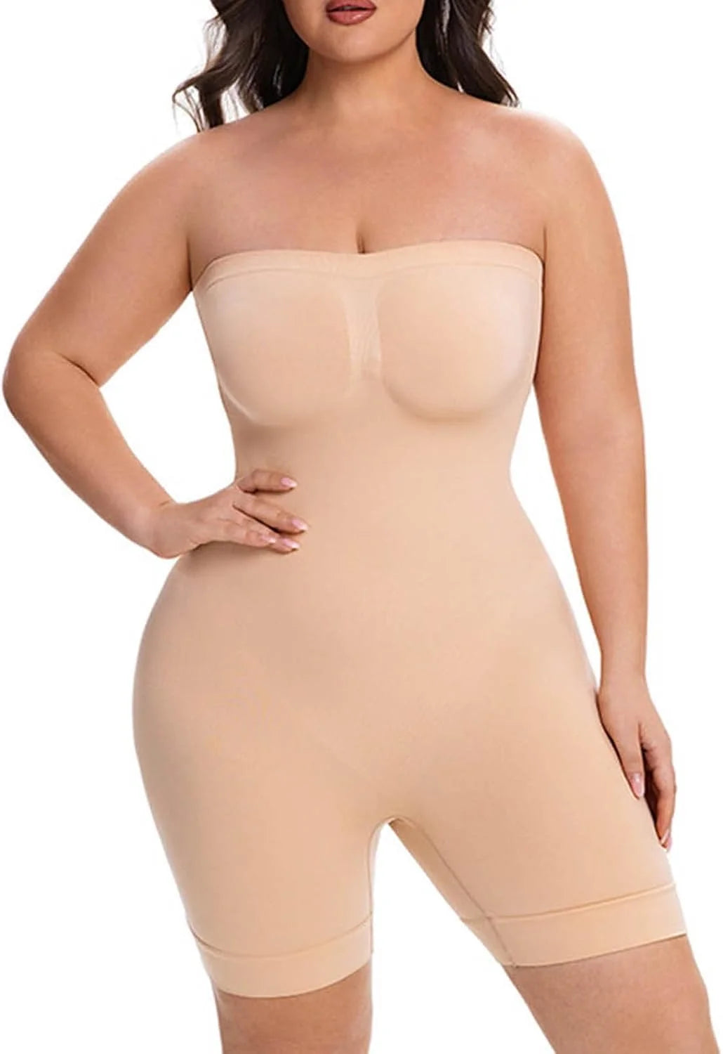 Womens Strapless Bodysuit Seamless Shapewear Jumpsuit Shorts