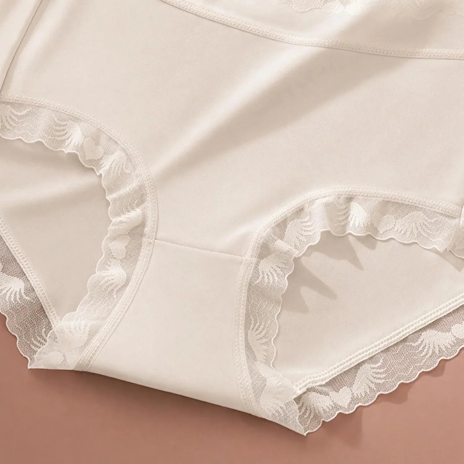 Womens Lace Trim Mid Waist Brief Underwear Comfortable Panties