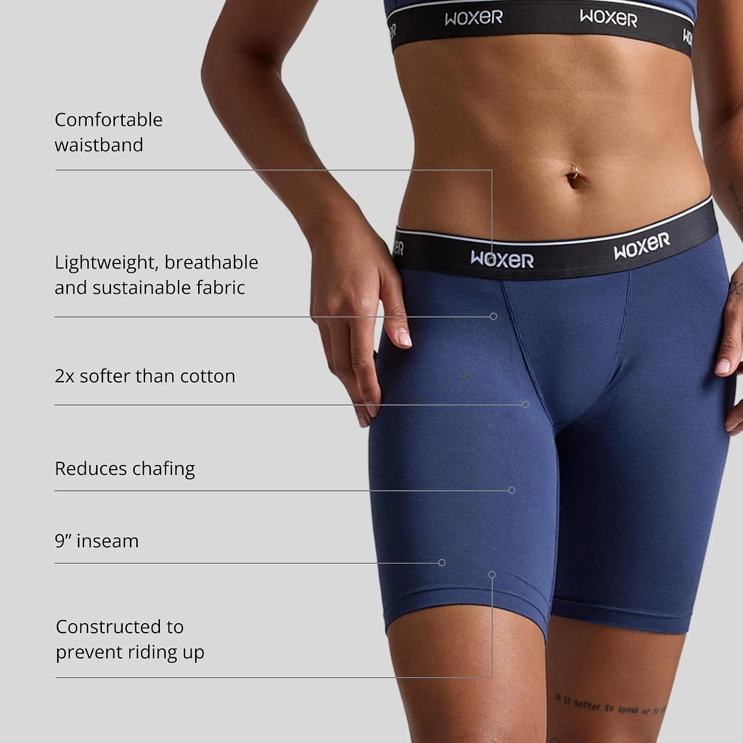 Woxer Womens Boxers - Biker 9" Boy Shorts Underwear for Women, Modal Boxer Briefs, Chafe Free, Womens Underwear
