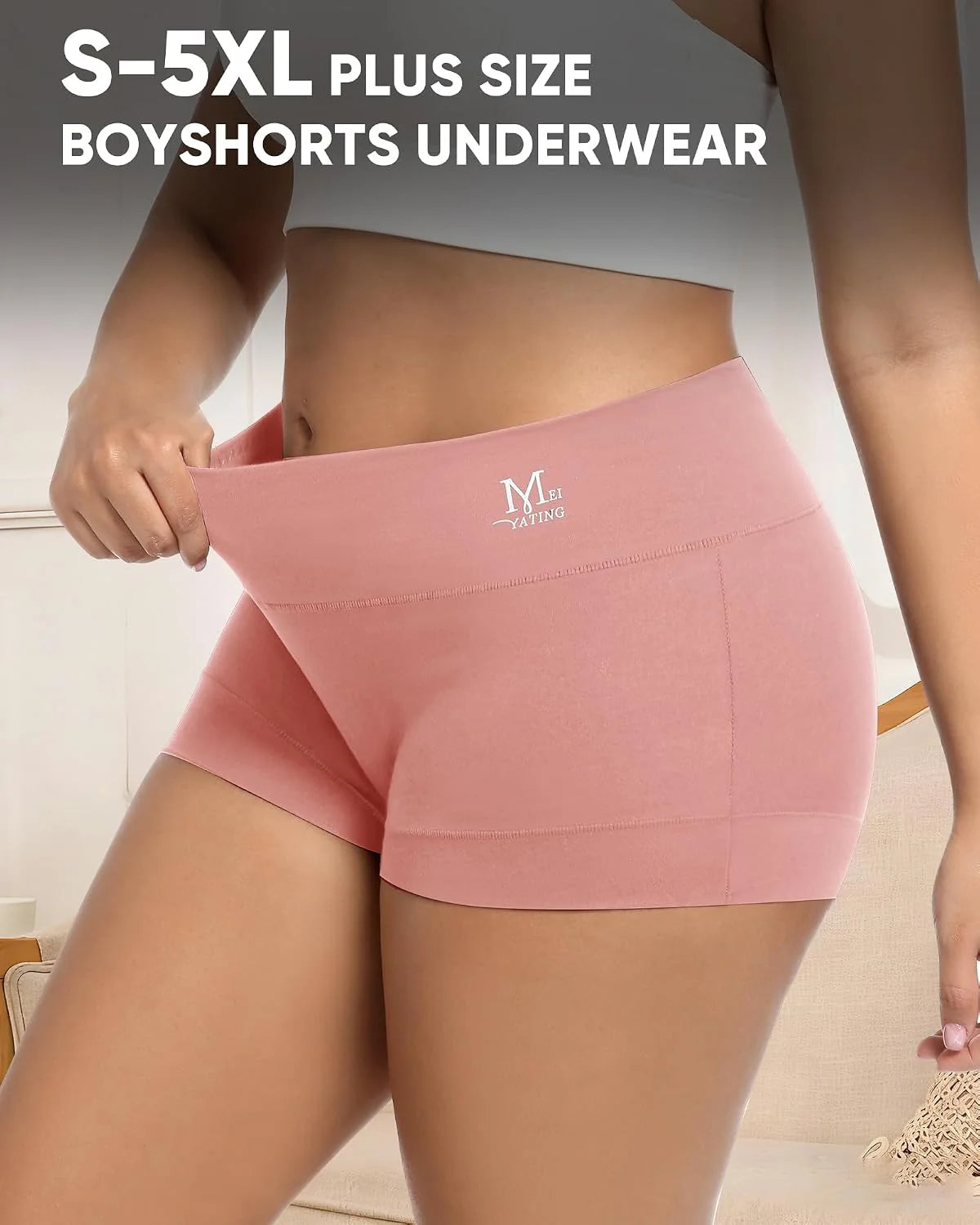 MEIYATING Boy Shorts Underwear for Women High Waisted Cotton Panties 4 Pack