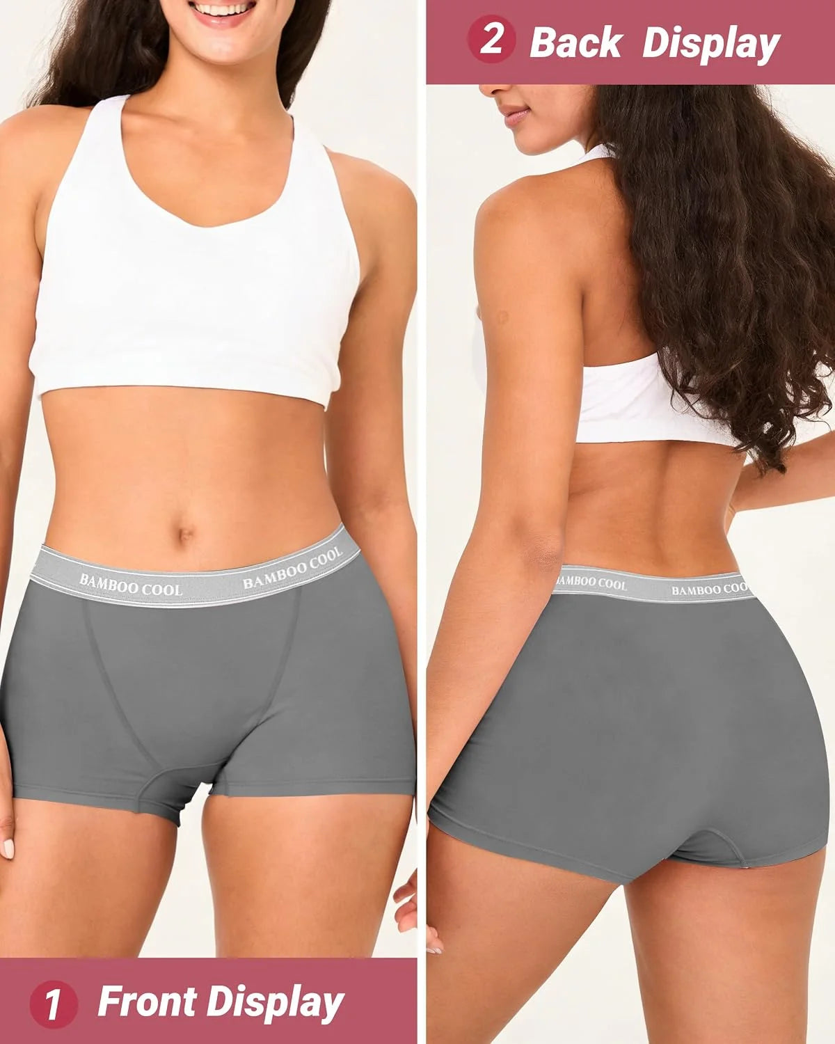 BAMBOO COOL Womens Boy Shorts Underwear High Waisted Boxer Briefs 5 Pack