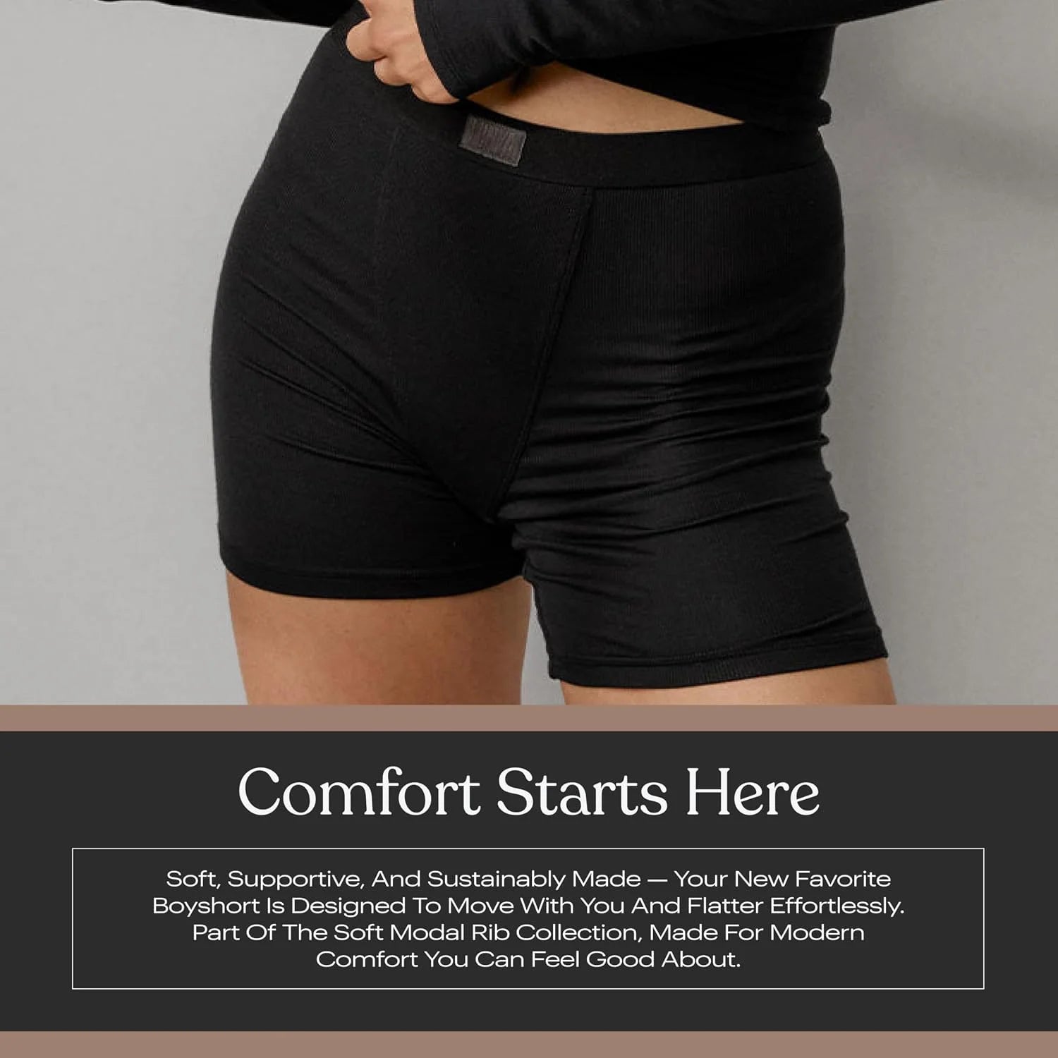 Lunya Soft Modal Rib Boyshort Underwear for Women - No-Rise Crotch Seam Women Boxer - Made with Tencel Modal and Elastane