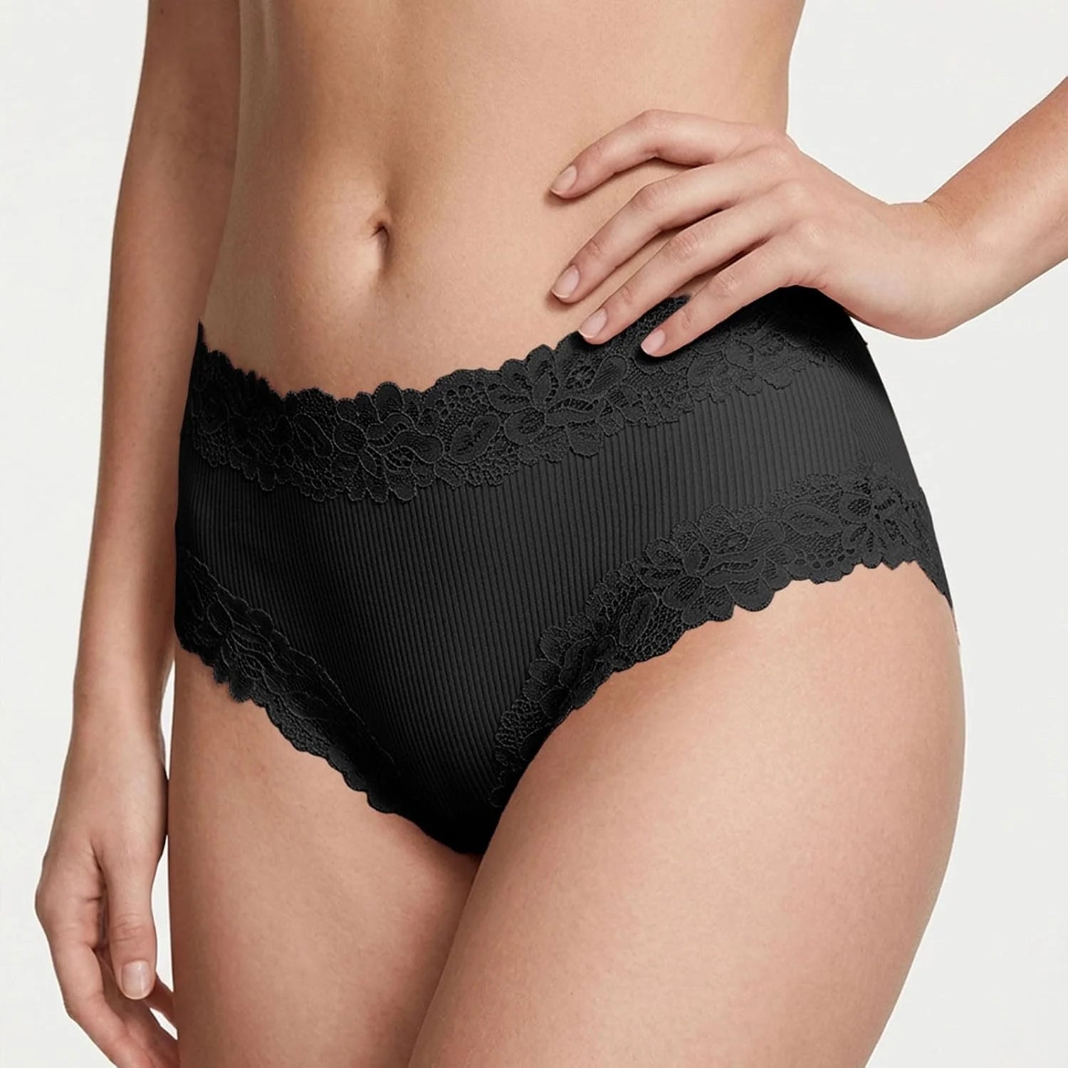Lace Trim High Waisted Underwear for Women Sexy Ribbed Panties