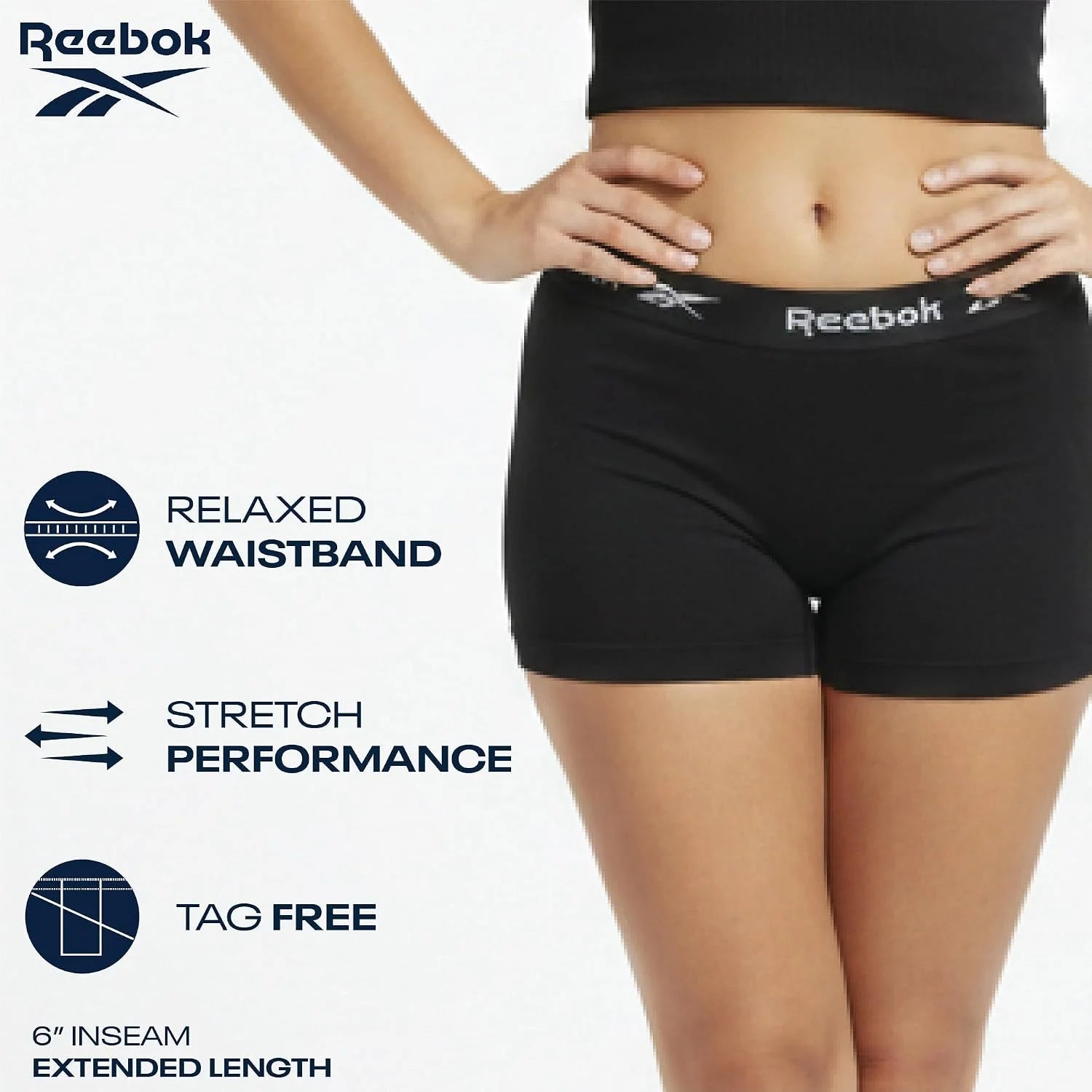 Reebok Womens Boyshorts 3 Pack Long Leg Performance Underwear 6" Inseam