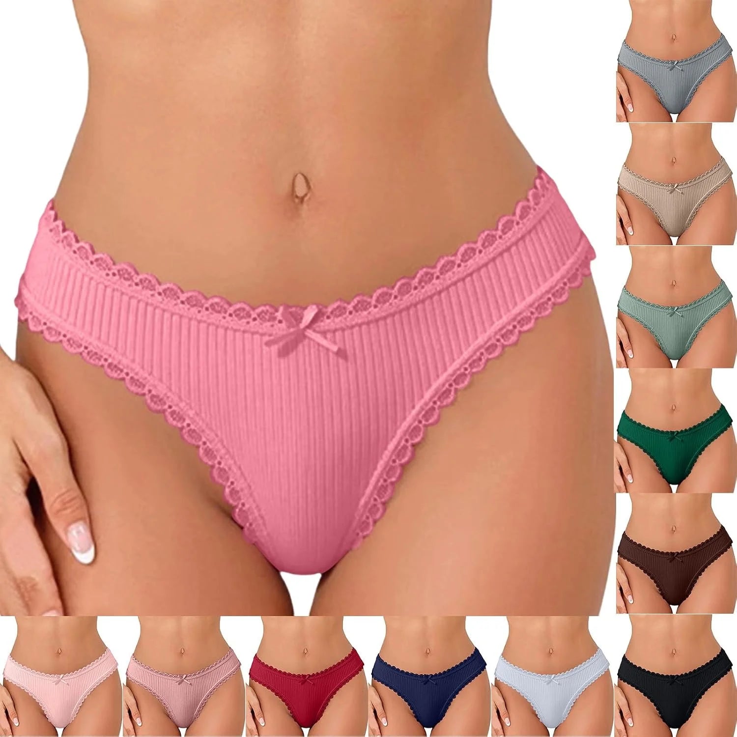 Lace Trim Low Waist Panties for Women Breathable Sexy Underwear