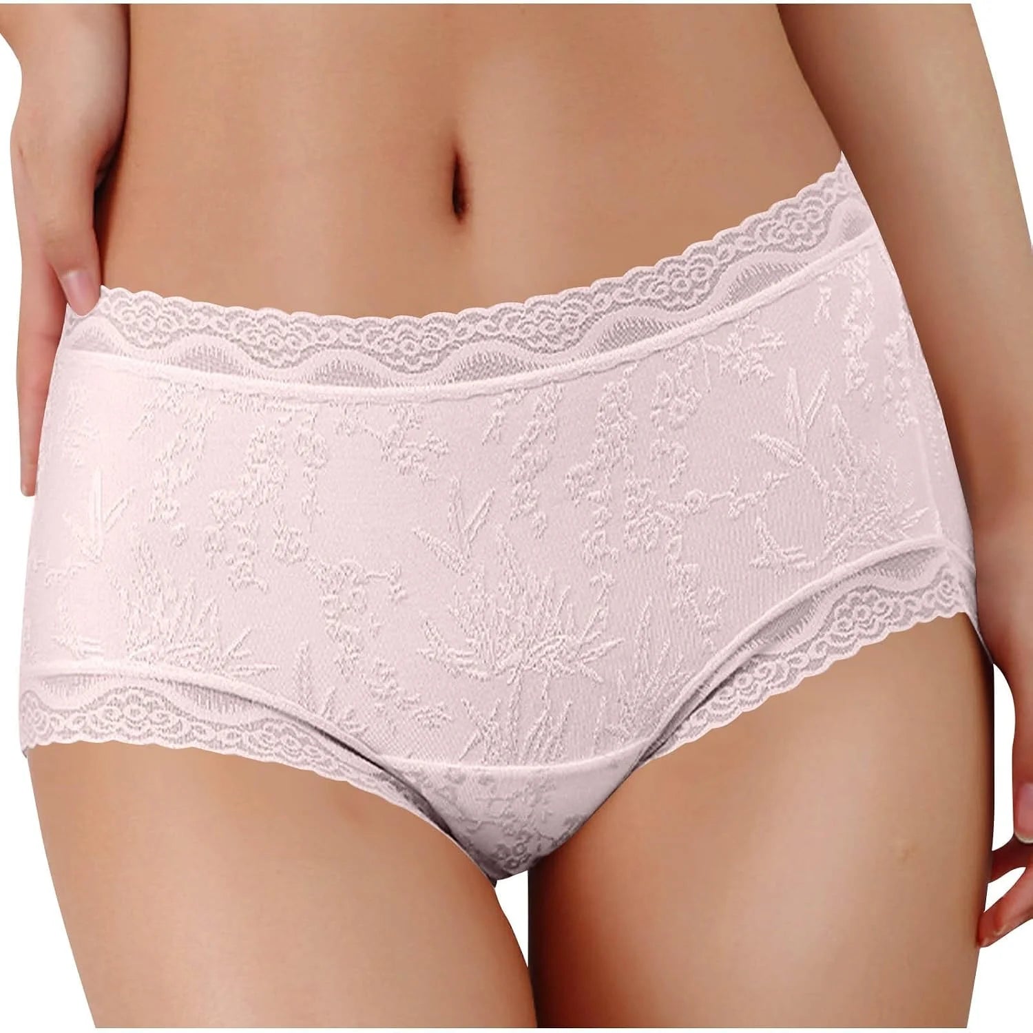 Lace Trim Mid Waist Soft Underwear for Women Comfort Daily Briefs