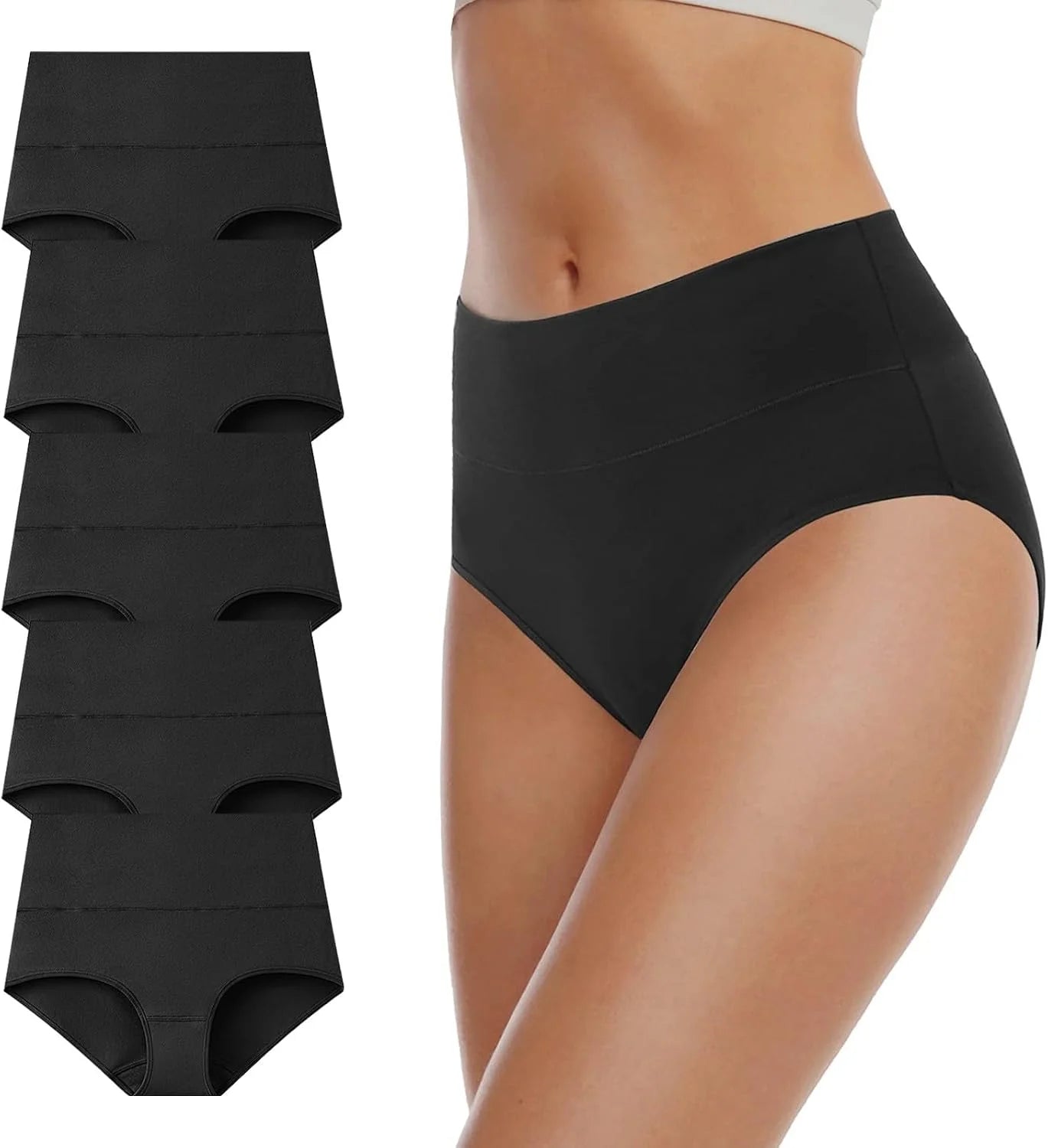 5 PC Cotton Panties for Women High Waisted Full Coverage Underwear Breathable Seamless Moisture Wicking Ladies Brief