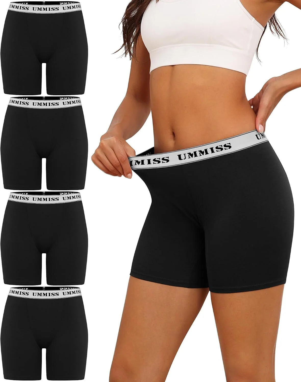 UMMISS Womens Boxer Briefs Underwear Boy Shorts Cotton Underwear Soft Anti Chafing Ladies Panties 4 Pack