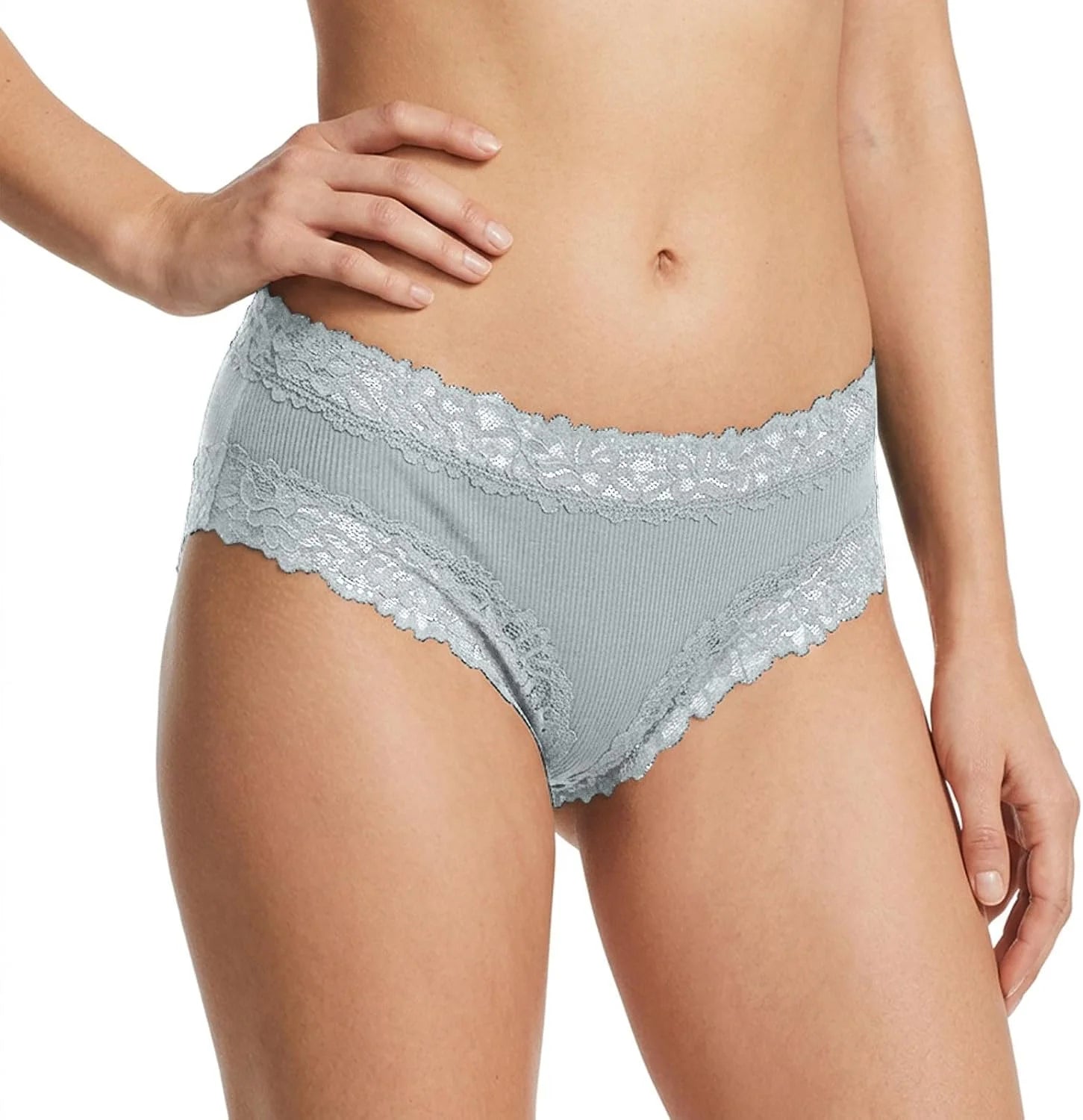 Lace Trim High Waisted Underwear for Women Sexy Ribbed Panties