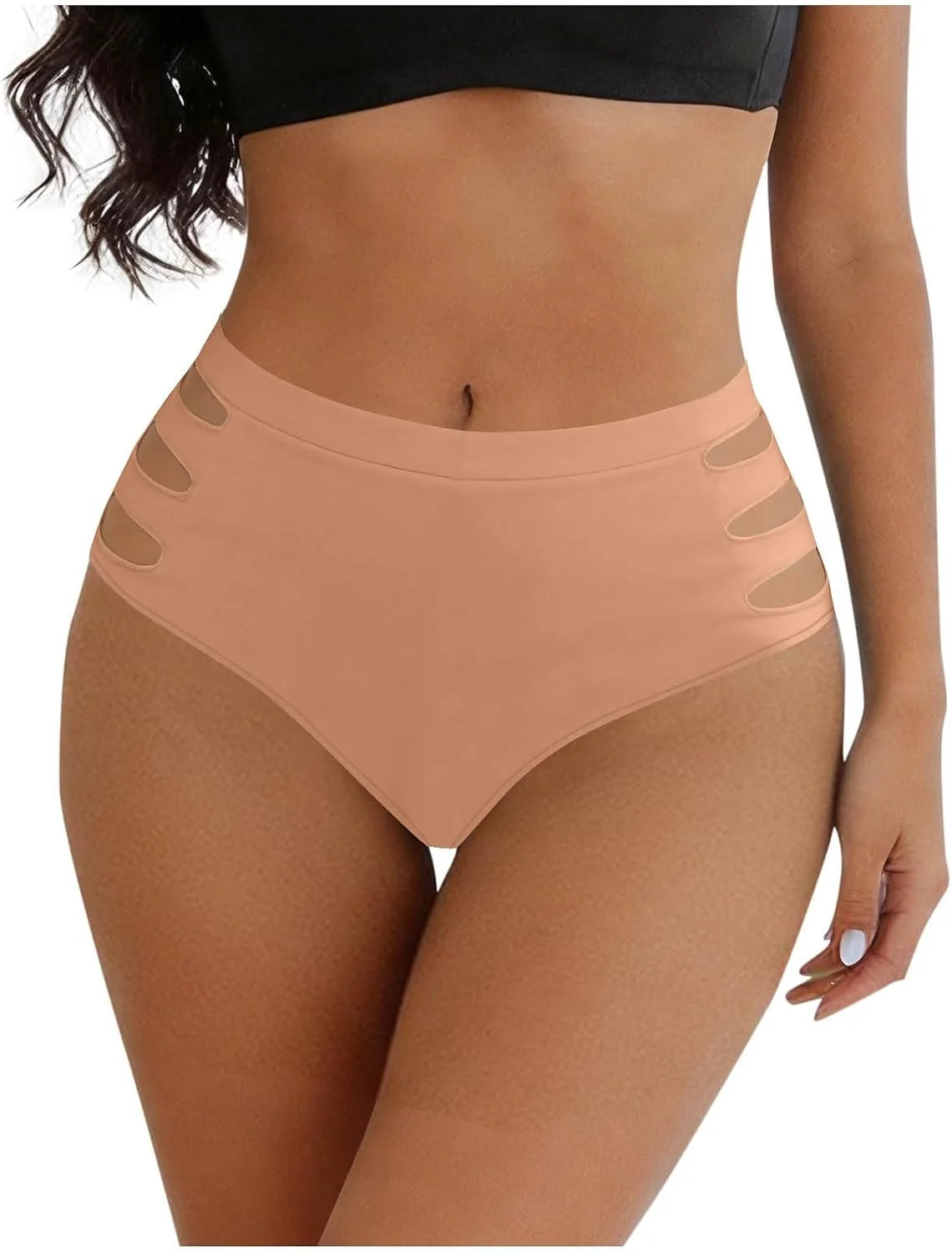 HGps8w Women's Cutout Thongs Panties, Seamless Mid Waist Ladies Breathable Underwear Briefs
