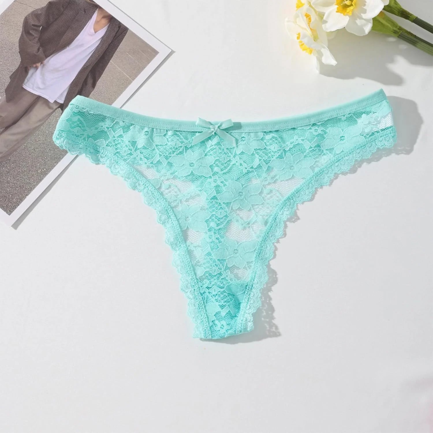 Sexy Lace Bow Low Waist Panties for Women Underwear Brief