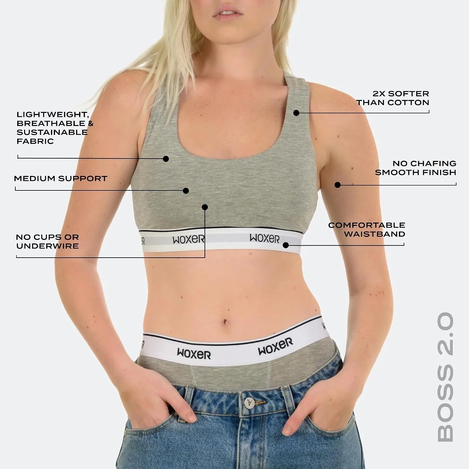 Woxer Boss Bralette for Women – Wireless, Seamless Racerback – Modal Sports Bra, Lounge, Sleep Bralette, Wireless Bra