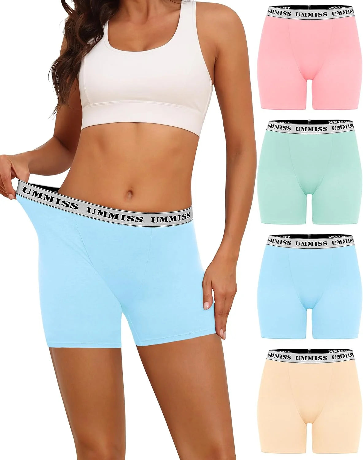 UMMISS Womens Boxer Briefs Underwear Boy Shorts Cotton Underwear Soft Anti Chafing Ladies Panties 4 Pack
