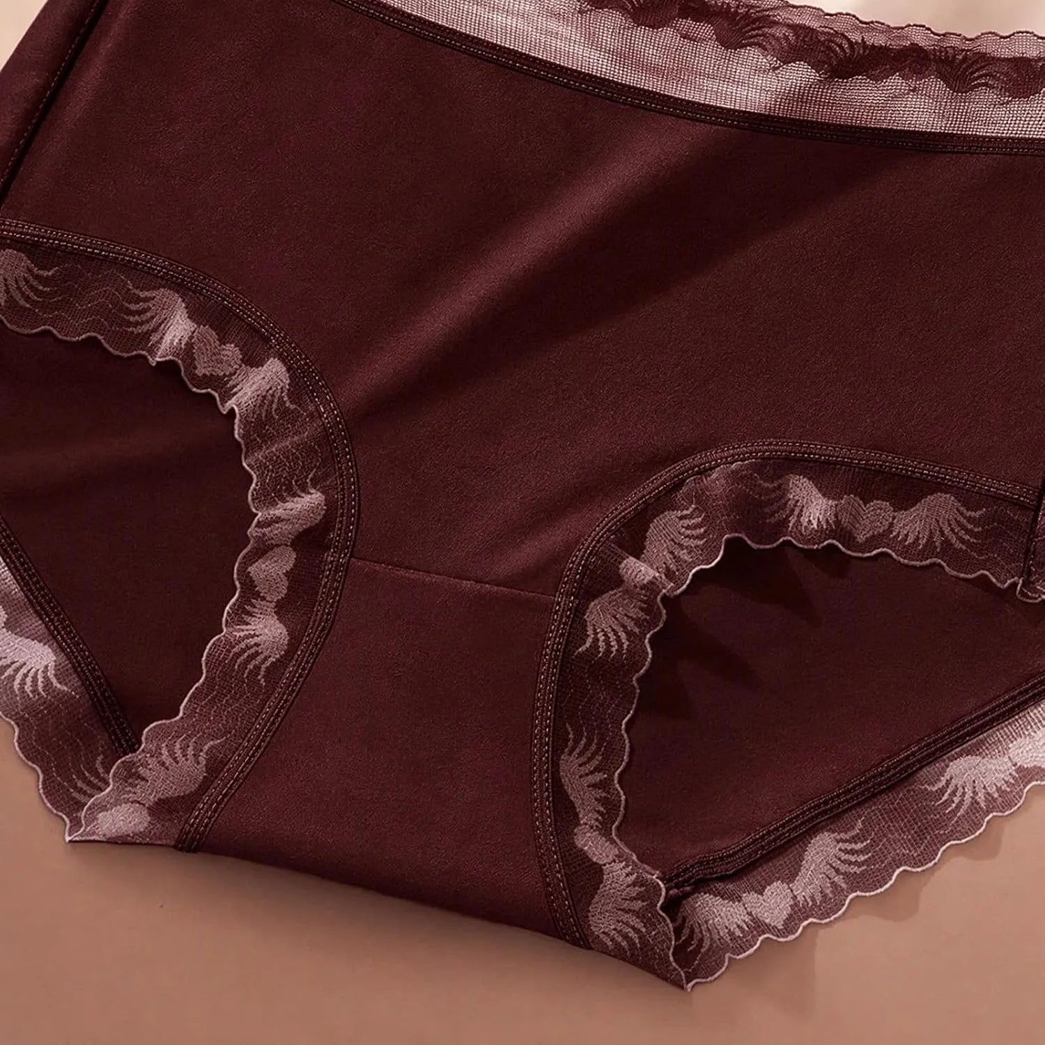 Womens Lace Trim Mid Waist Brief Underwear Comfortable Panties