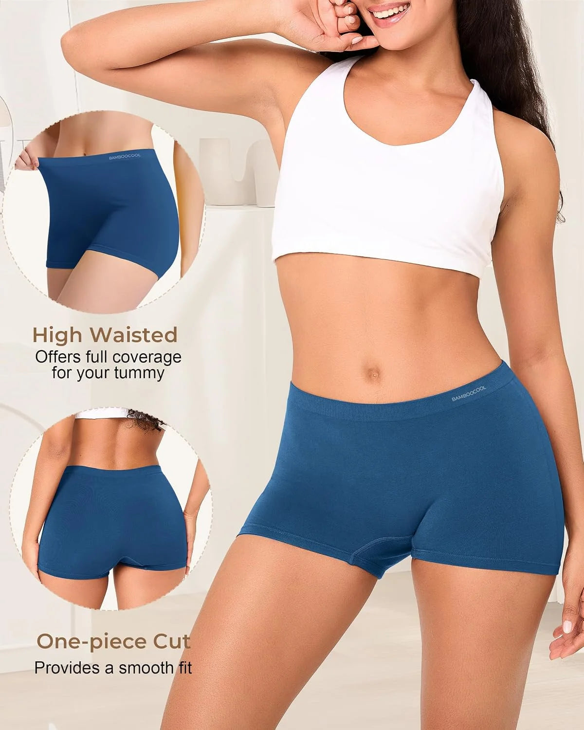 BAMBOO COOL Womens Boyshorts Underwear Mid Rise Boxer Briefs Panties