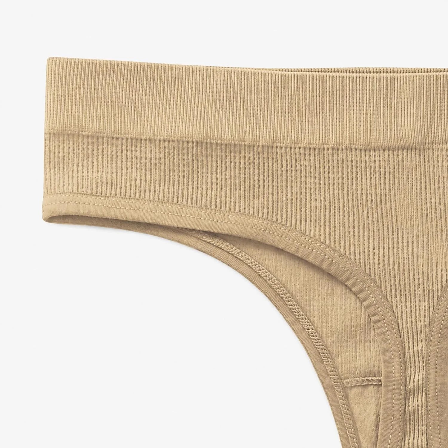 Womens Ribbed Seamless Thong High Waisted Brief Underwear