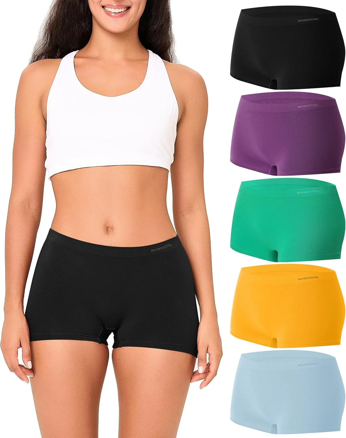 BAMBOO COOL Womens Boyshorts Underwear Mid Rise Boxer Briefs Panties