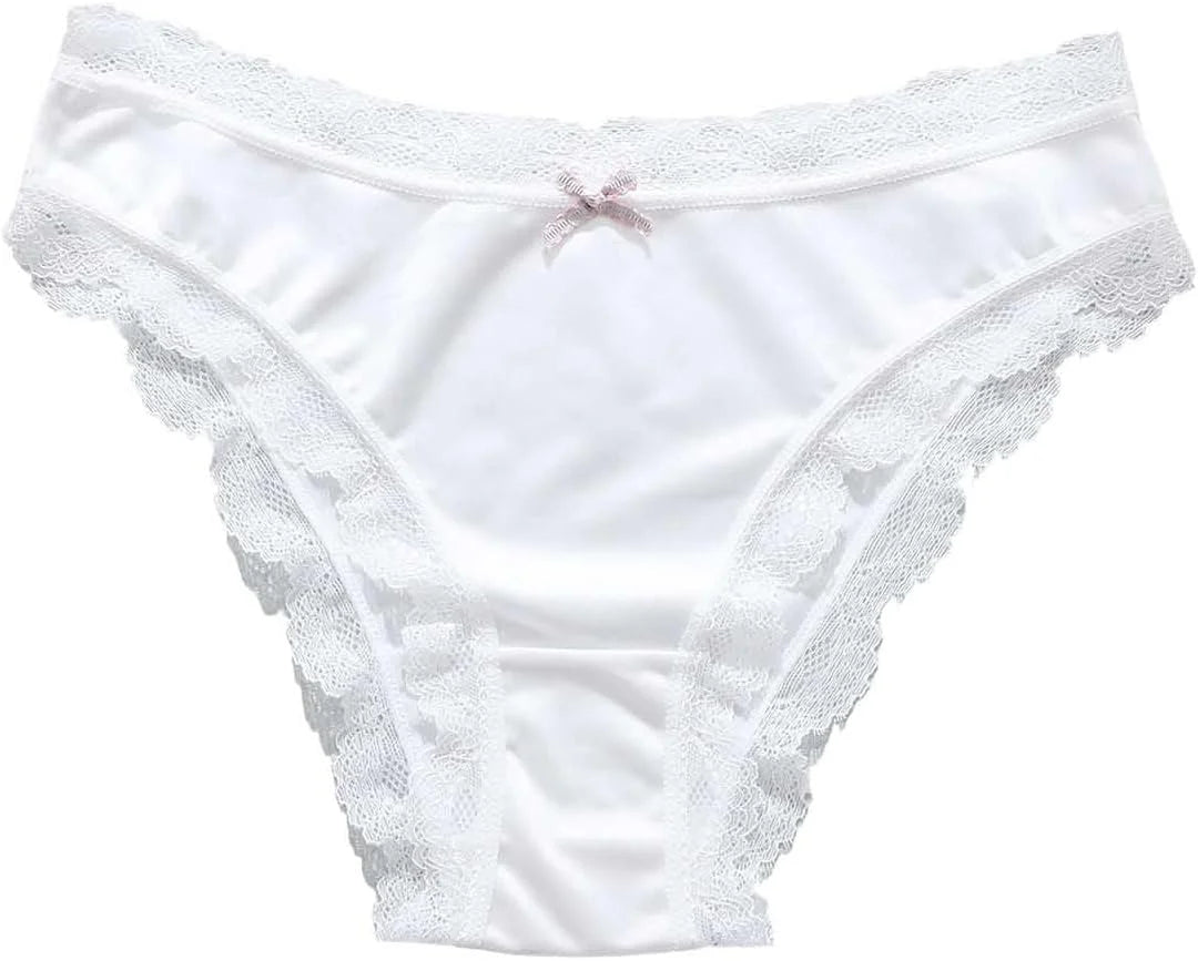 Mid Waist Lace Trim Briefs for Women Breathable Comfort Underwear