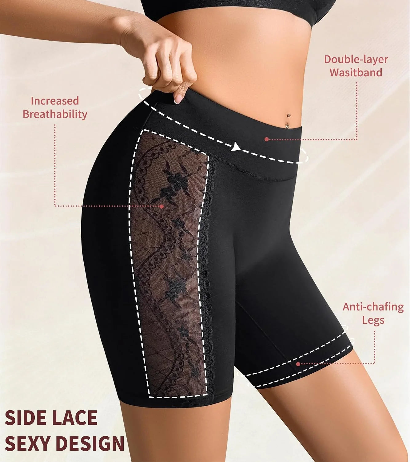 Slip Shorts for Under Dresses Cotton Boy Shorts Underwear for Women Smooth Anti-Chafing Lace Under Dress Shorts 3 Pack