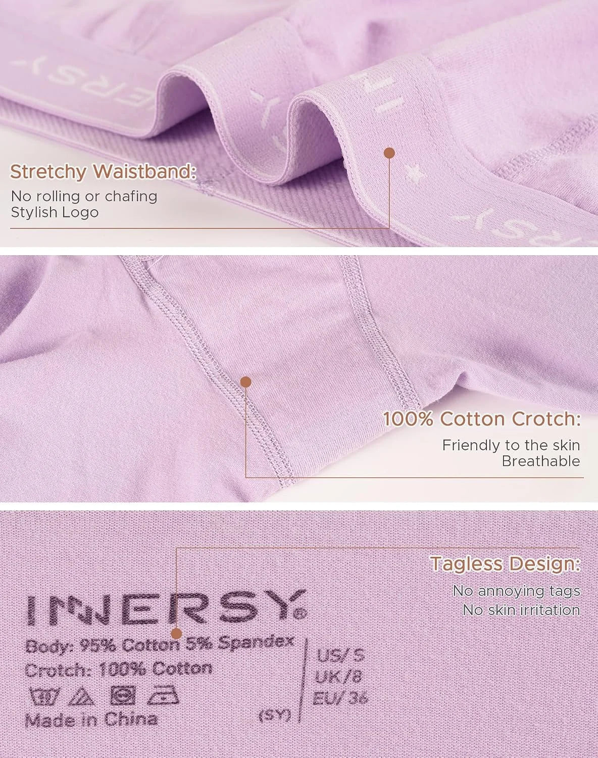 INNERSY Women's Cotton Boyshorts Underwear 3-Pack