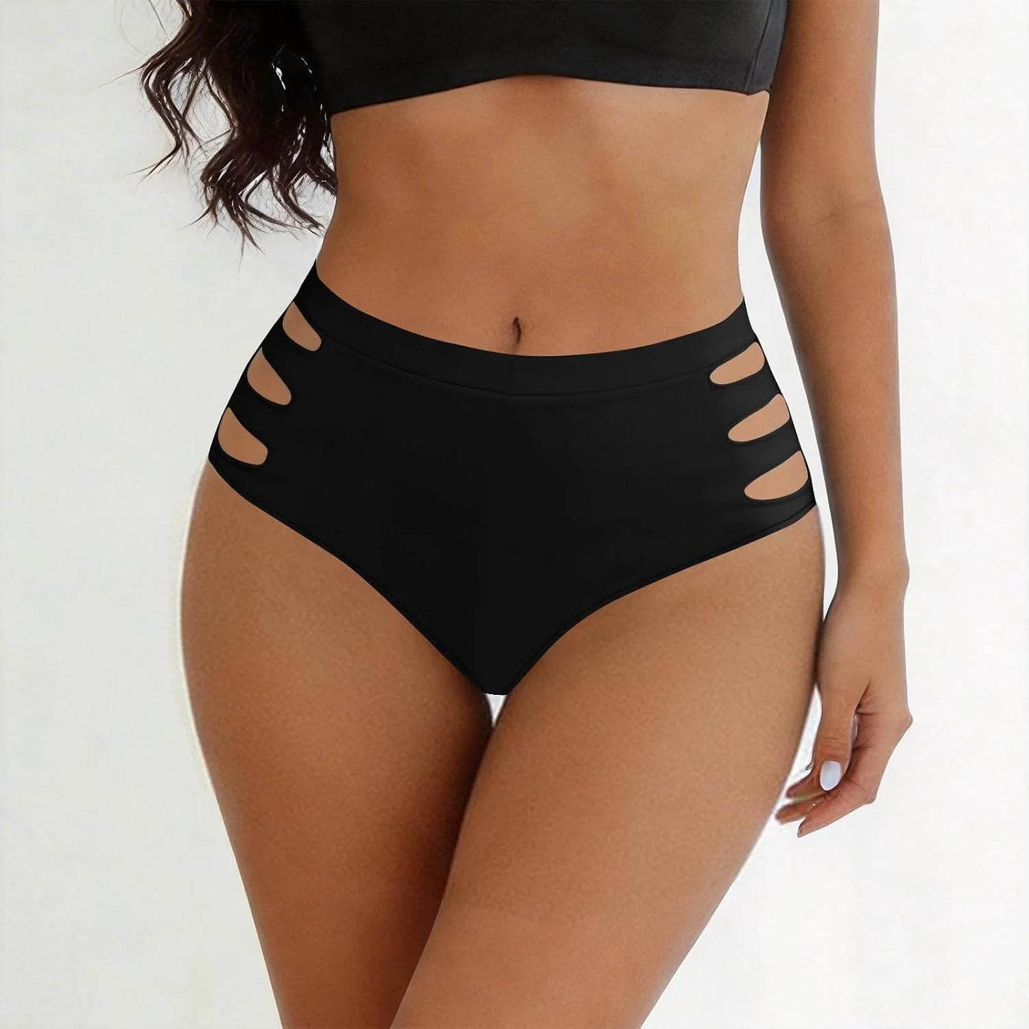 HGps8w Women's Cutout Thongs Panties, Seamless Mid Waist Ladies Breathable Underwear Briefs