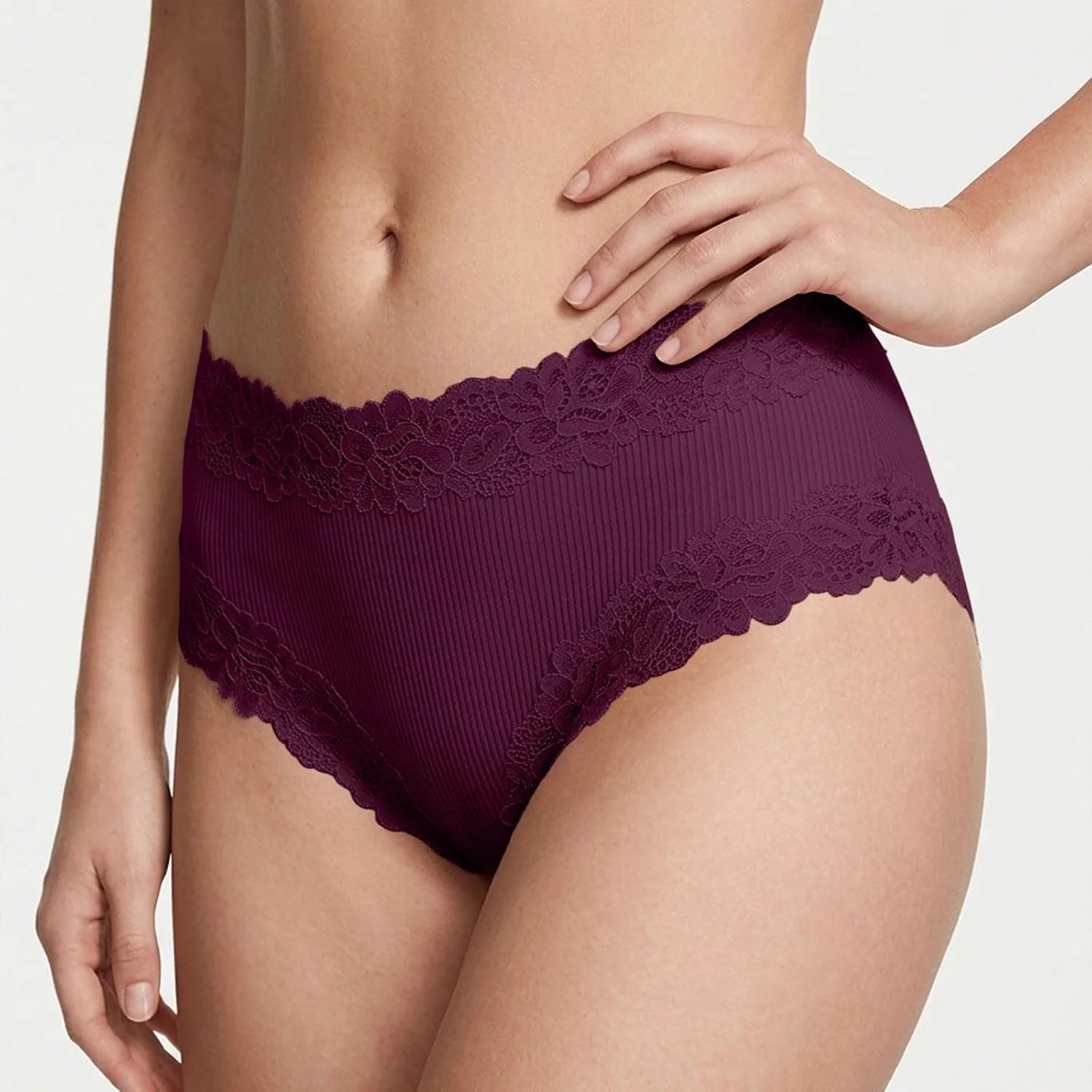 Lace Trim High Waisted Underwear for Women Sexy Ribbed Panties
