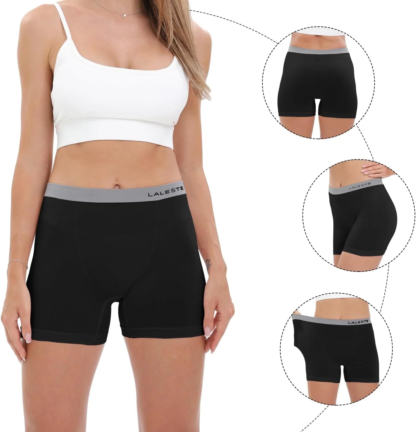 LALESTE Women's Cotton Boxer Briefs, 3-Inch Inseam, Full Coverage, 5 Pack