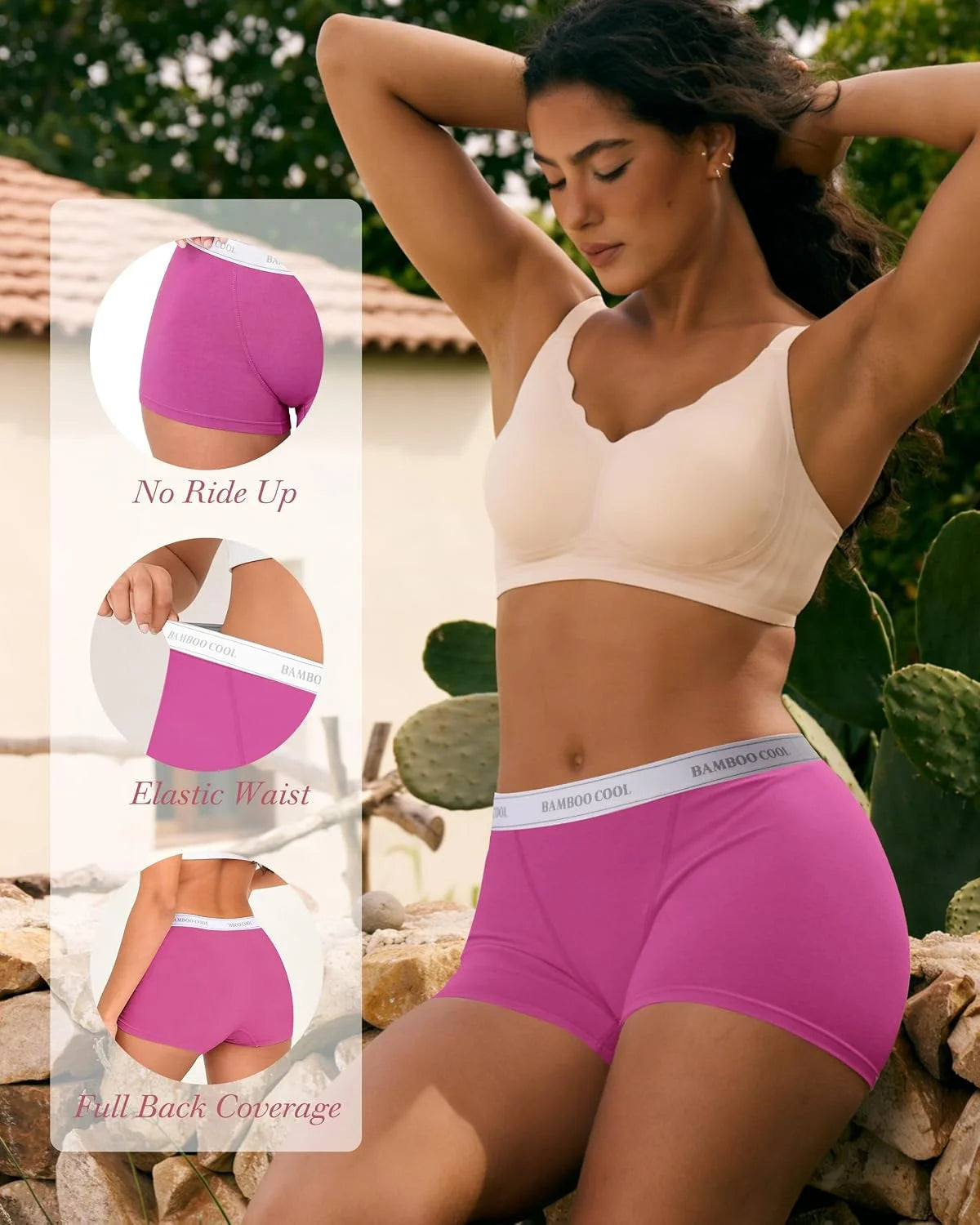 BAMBOO COOL Womens Boy Shorts Underwear High Waisted Boxer Briefs 5 Pack