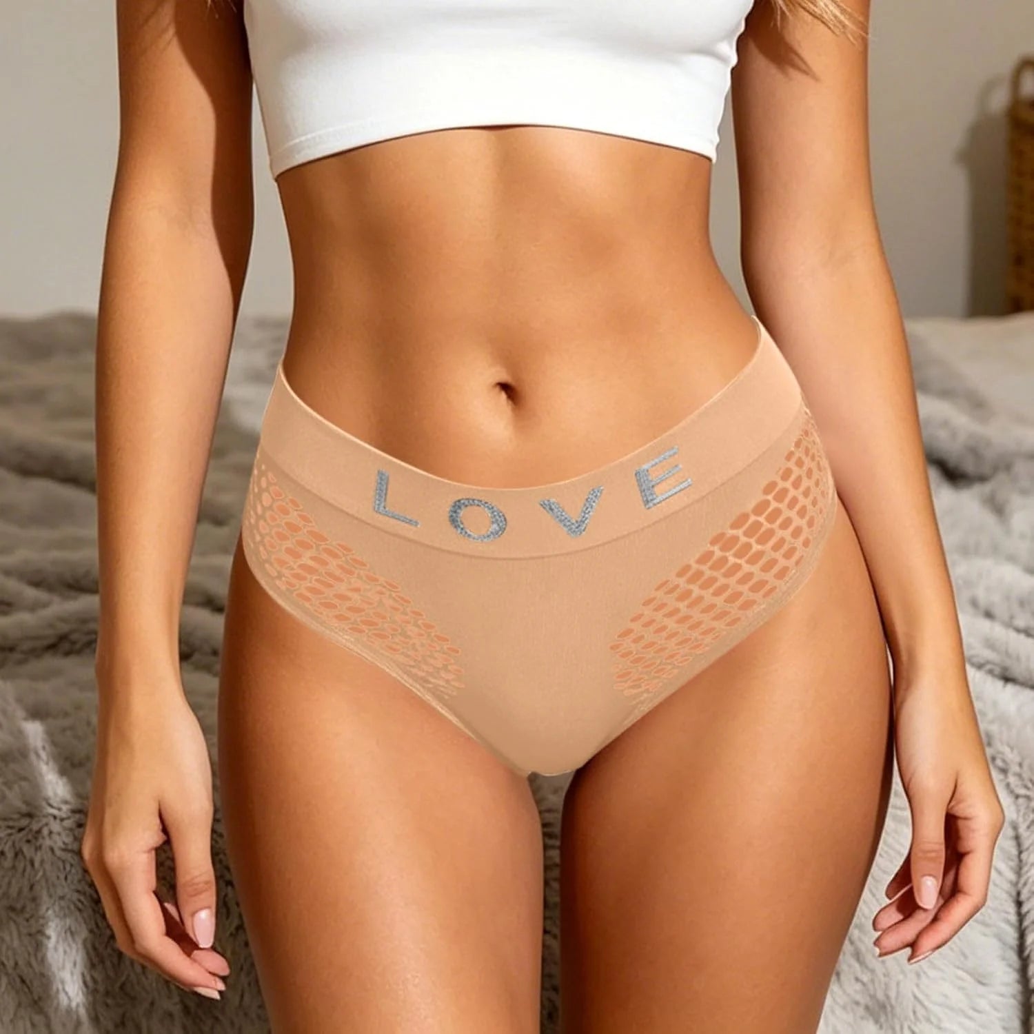 Womens LOVE Letter Hollow Seamless Briefs Breathable Panties