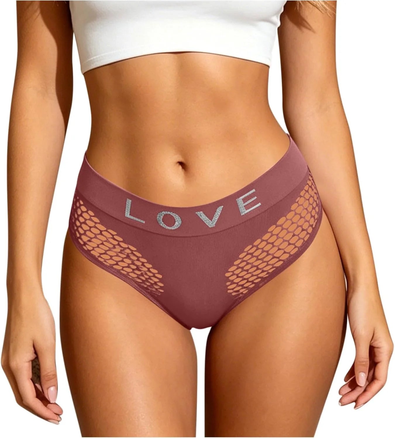 Womens LOVE Letter Hollow Seamless Briefs Breathable Panties