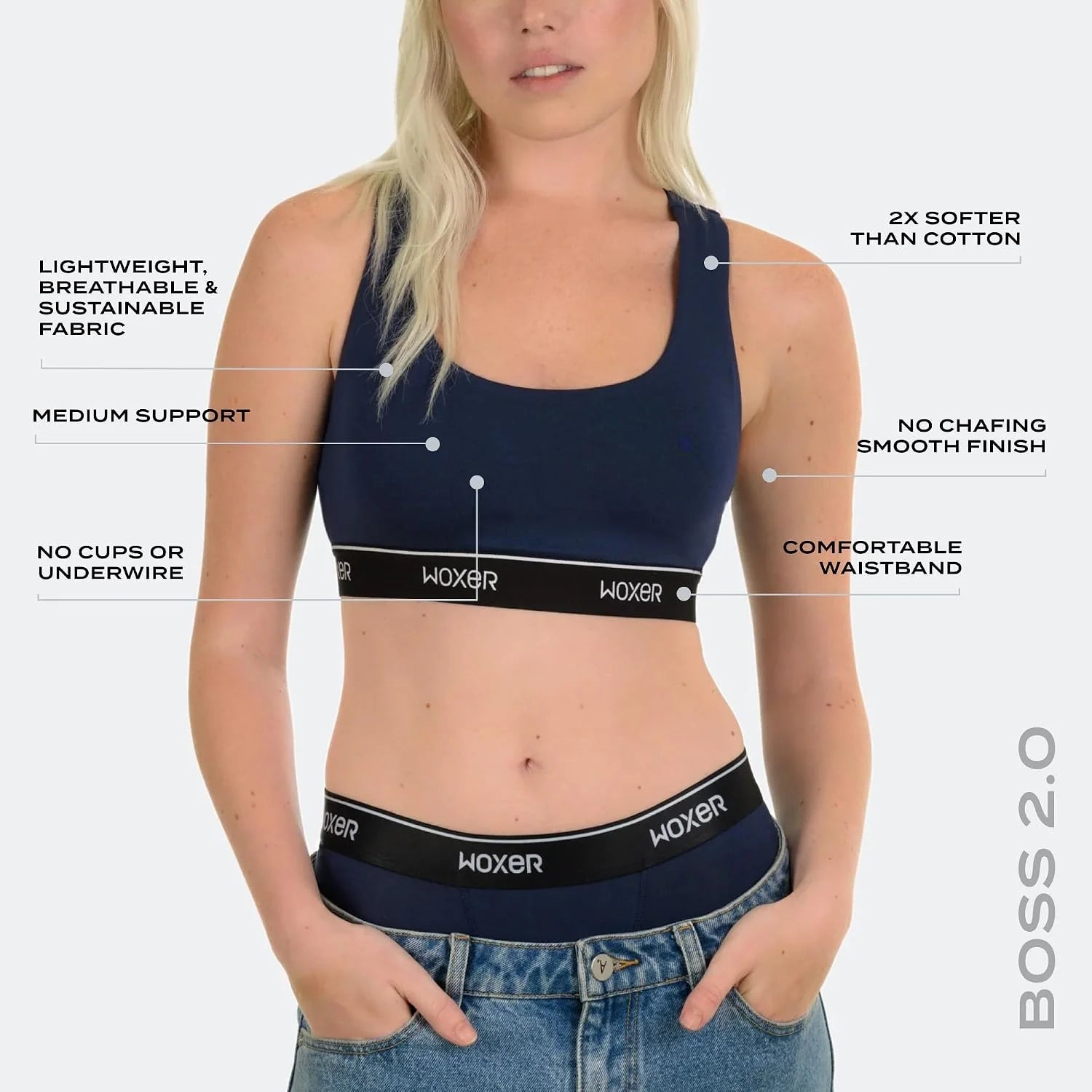Woxer Boss Bralette for Women – Wireless, Seamless Racerback – Modal Sports Bra, Lounge, Sleep Bralette, Wireless Bra