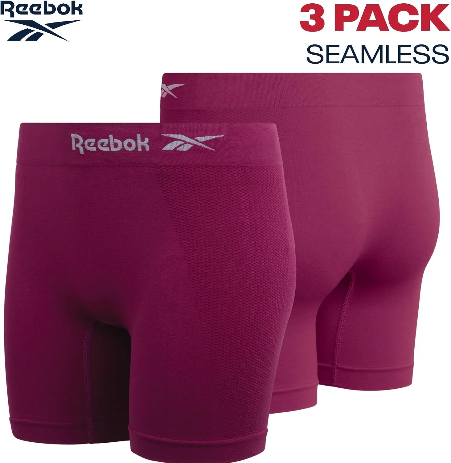 Reebok Womens Boyshorts 3 Pack Long Leg Performance Underwear 6" Inseam