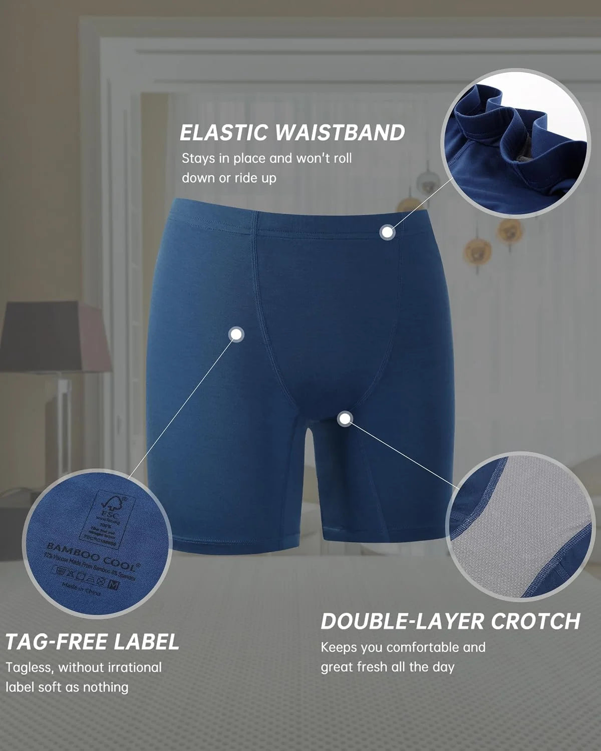 BAMBOO COOL Womens Boyshorts Underwear Boxer Briefs No Ride Up 4 Pack
