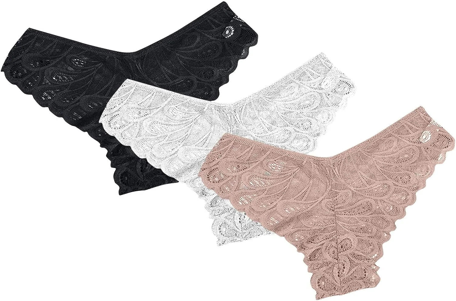 Women's 3-Pack Lace Thongs, Breathable T-Back Panties Comfort See Through G-String Underwear Briefs