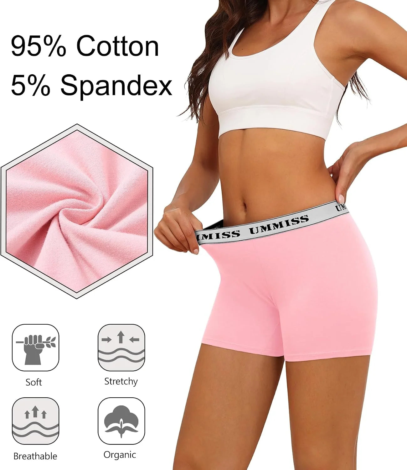 UMMISS Womens Boxer Briefs Underwear Boy Shorts Cotton Underwear Soft Anti Chafing Ladies Panties 4 Pack