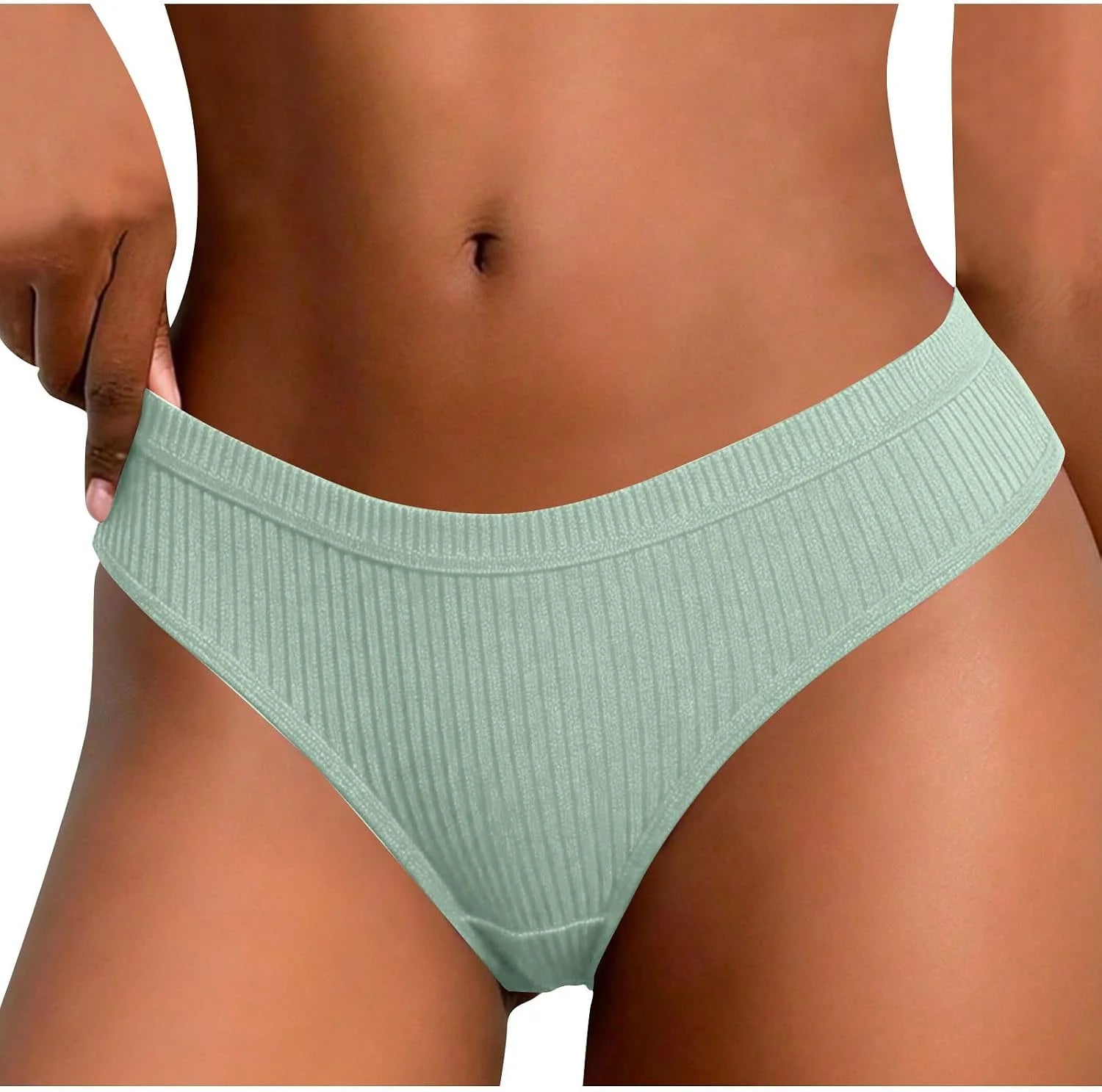 Ribbed Low Waist Bikini Thong for Women Seamless Sexy Underwear