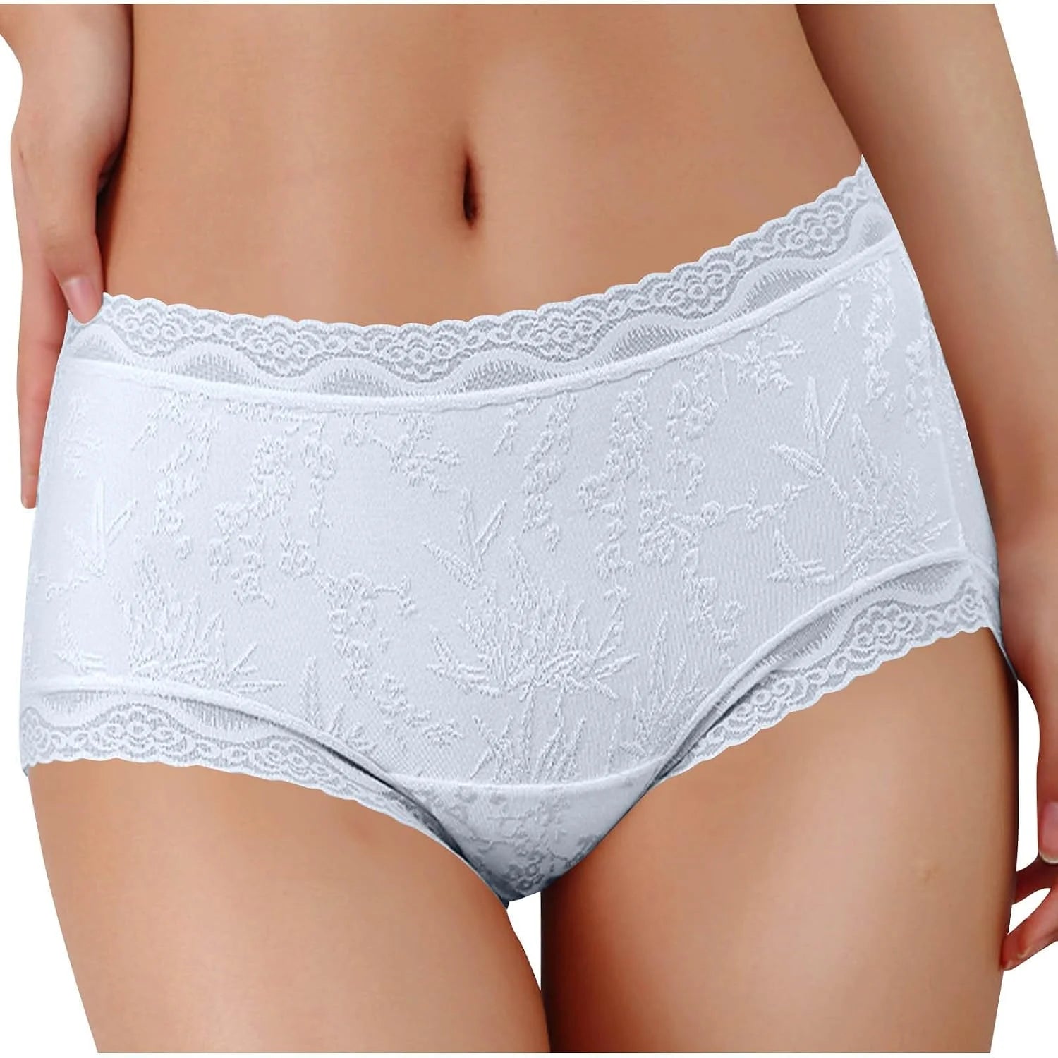 Lace Trim Mid Waist Soft Underwear for Women Comfort Daily Briefs